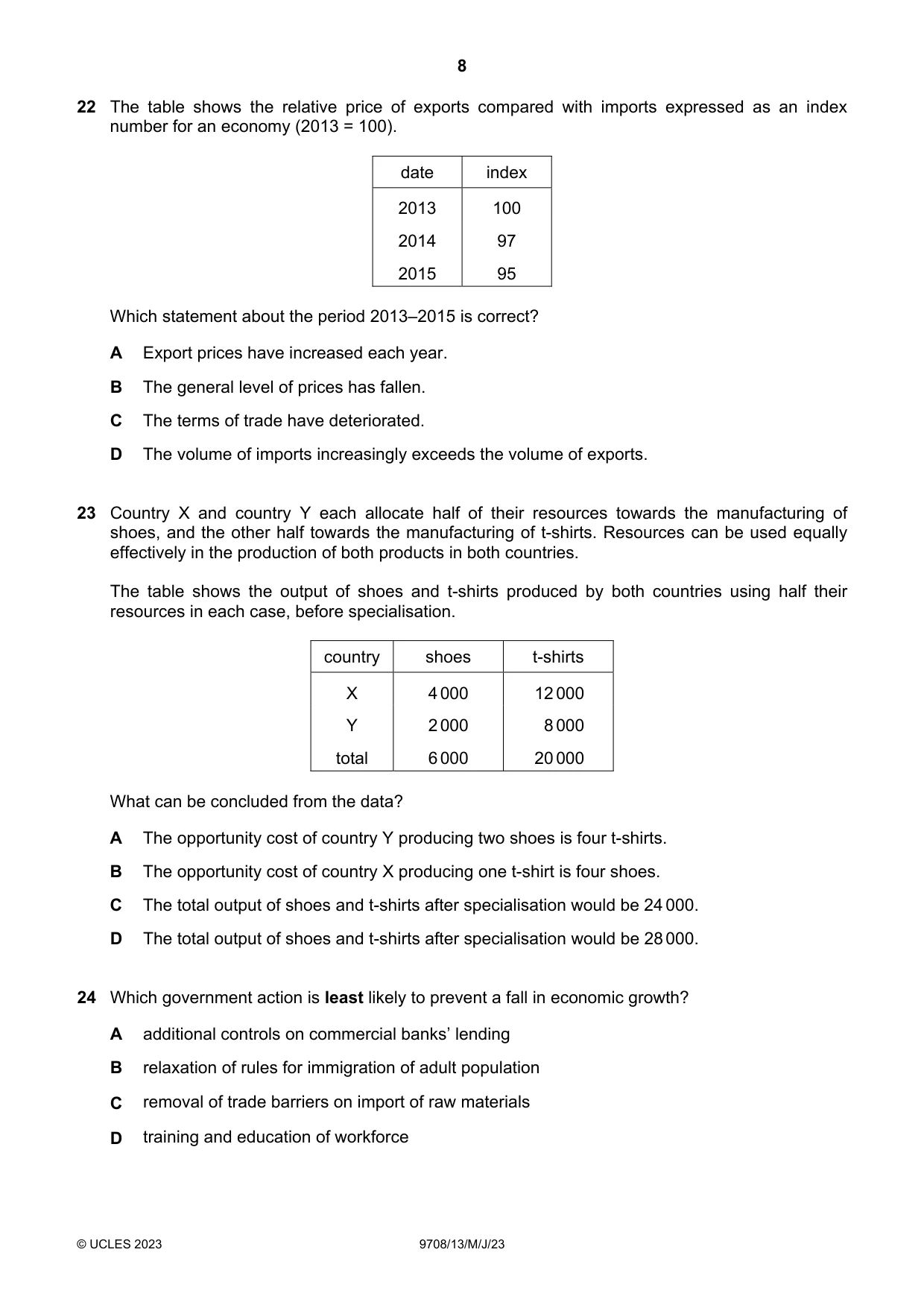 Cambridge A Level Economics 9708 2023 May/June Paper 1 · Variant 3 question paper, page 8 of 12