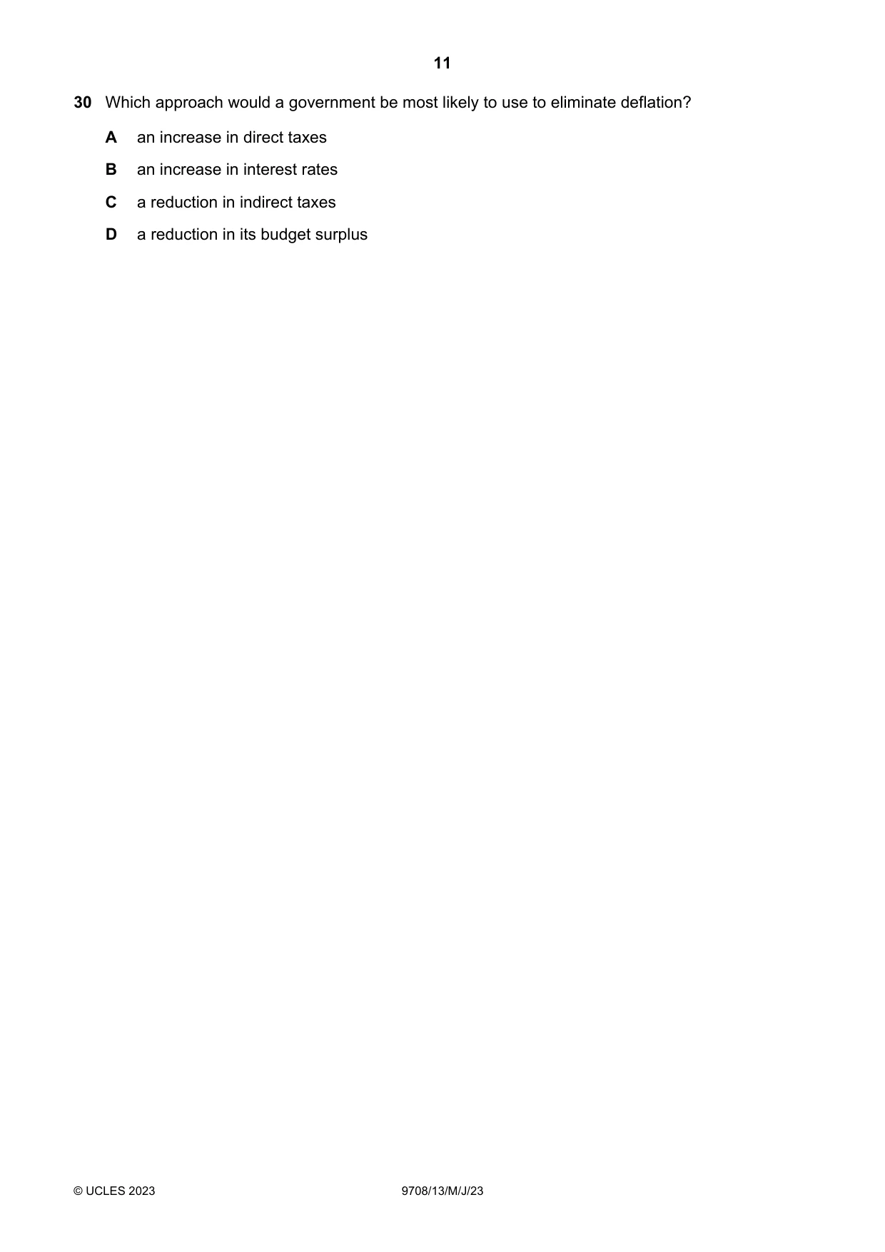 Cambridge A Level Economics 9708 2023 May/June Paper 1 · Variant 3 question paper, page 11 of 12