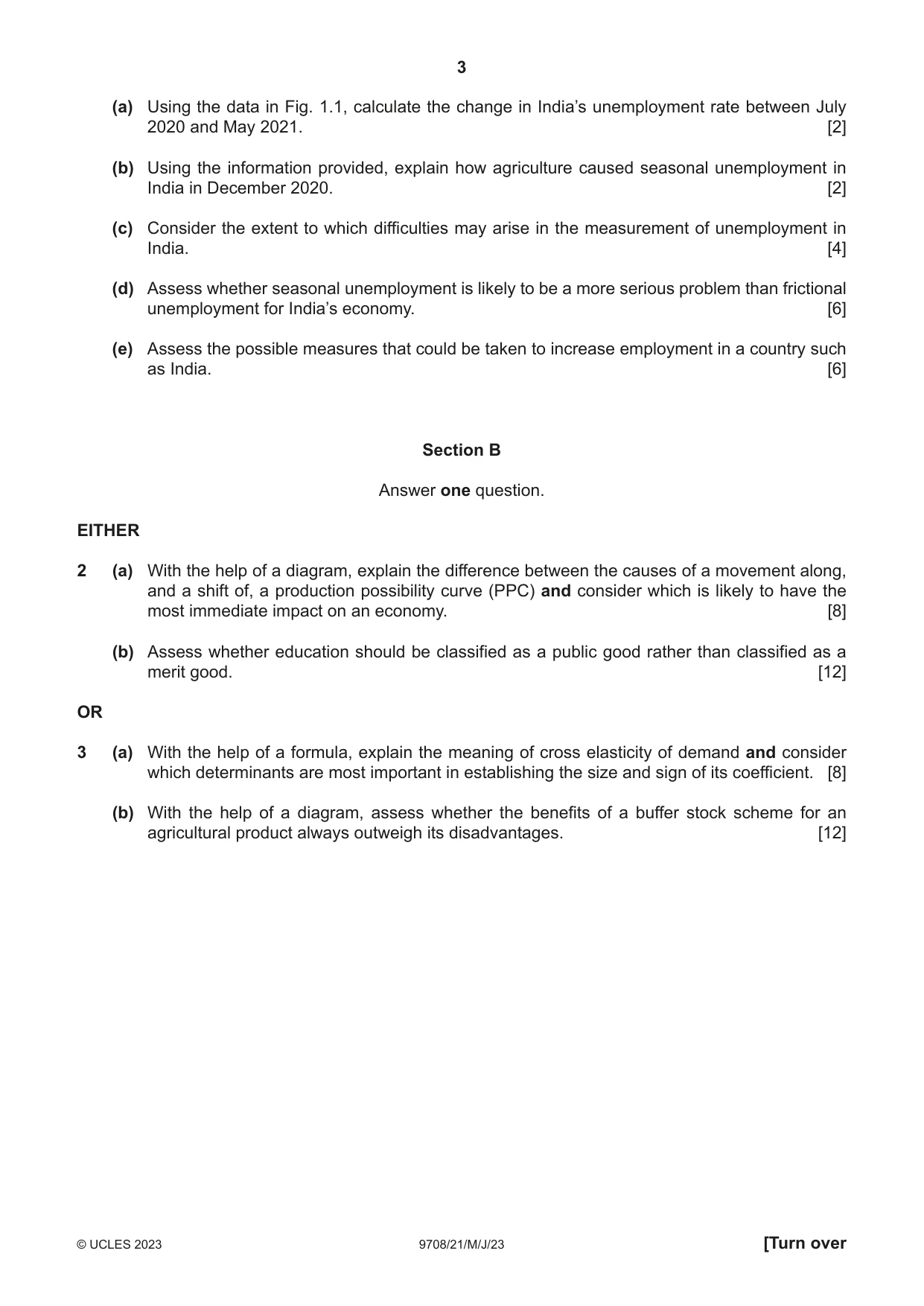Cambridge A Level Economics 9708 2023 May/June Paper 2 · Variant 1 question paper, page 3 of 4