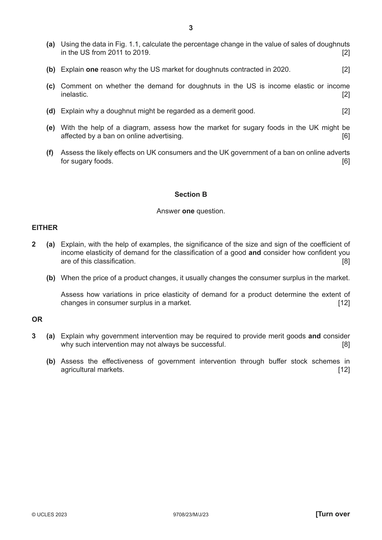 Cambridge A Level Economics 9708 2023 May/June Paper 2 · Variant 3 question paper, page 3 of 4