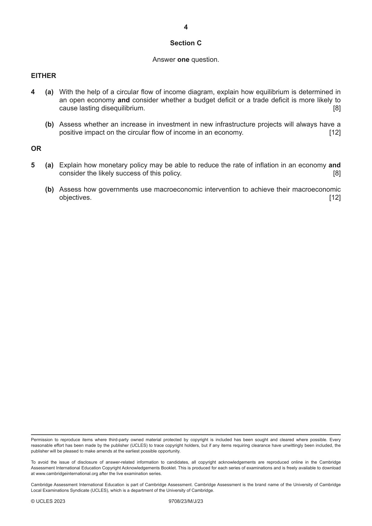 Cambridge A Level Economics 9708 2023 May/June Paper 2 · Variant 3 question paper, page 4 of 4