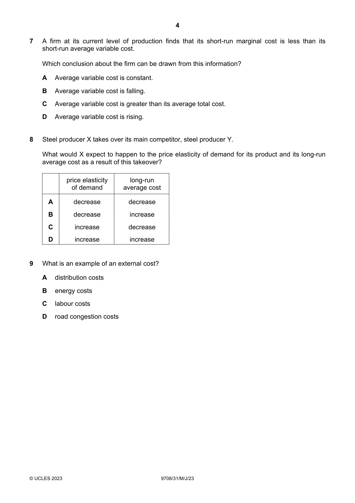 Cambridge A Level Economics 9708 2023 May/June Paper 3 · Variant 1 question paper, page 4 of 12