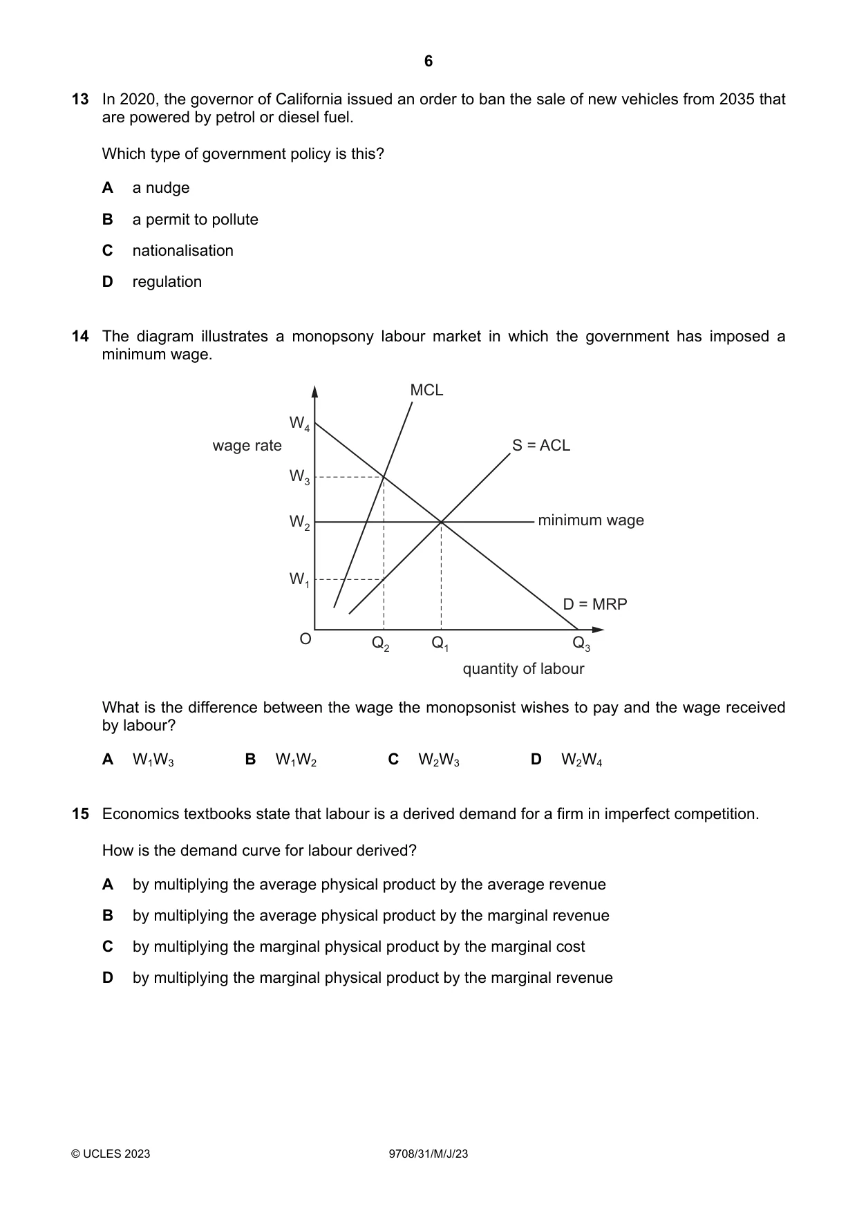 Cambridge A Level Economics 9708 2023 May/June Paper 3 · Variant 1 question paper, page 6 of 12