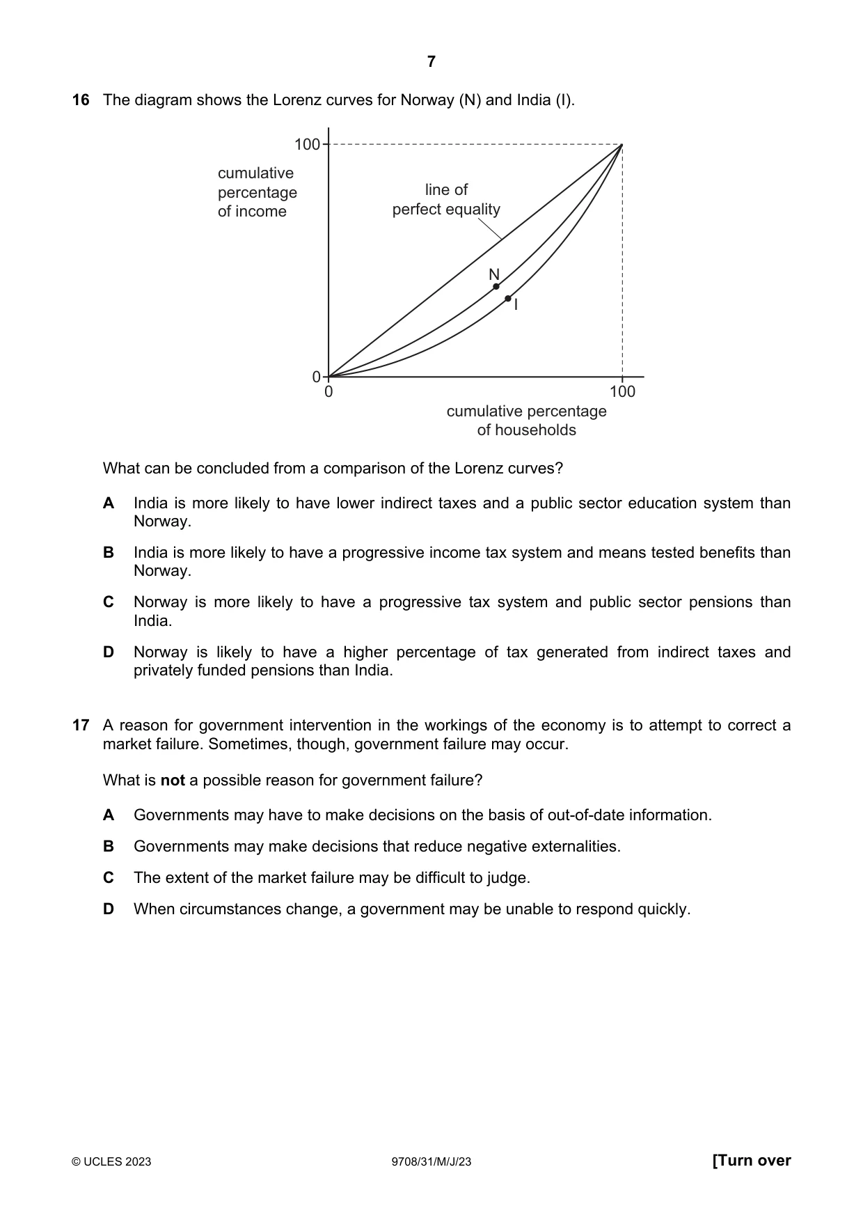 Cambridge A Level Economics 9708 2023 May/June Paper 3 · Variant 1 question paper, page 7 of 12