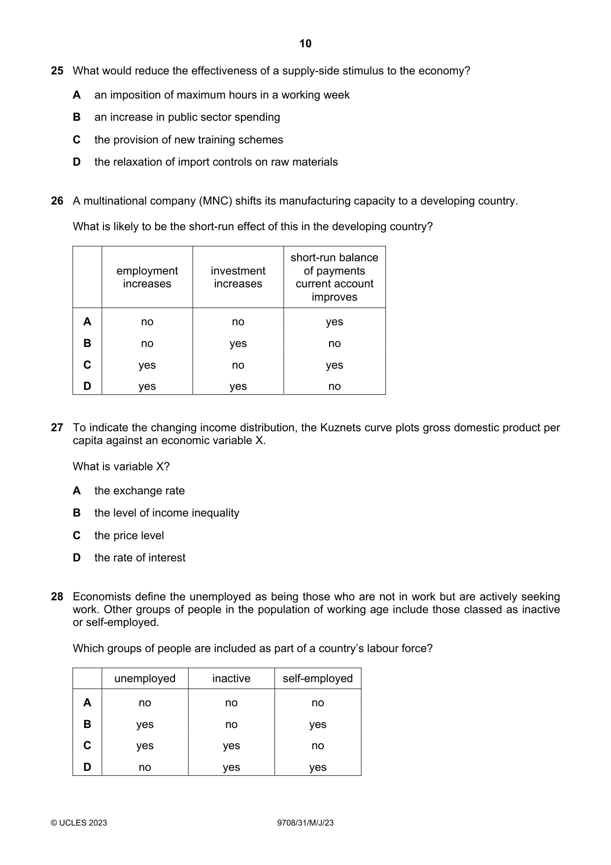 Cambridge A Level Economics 9708 2023 May/June Paper 3 · Variant 1 question paper, page 10 of 12