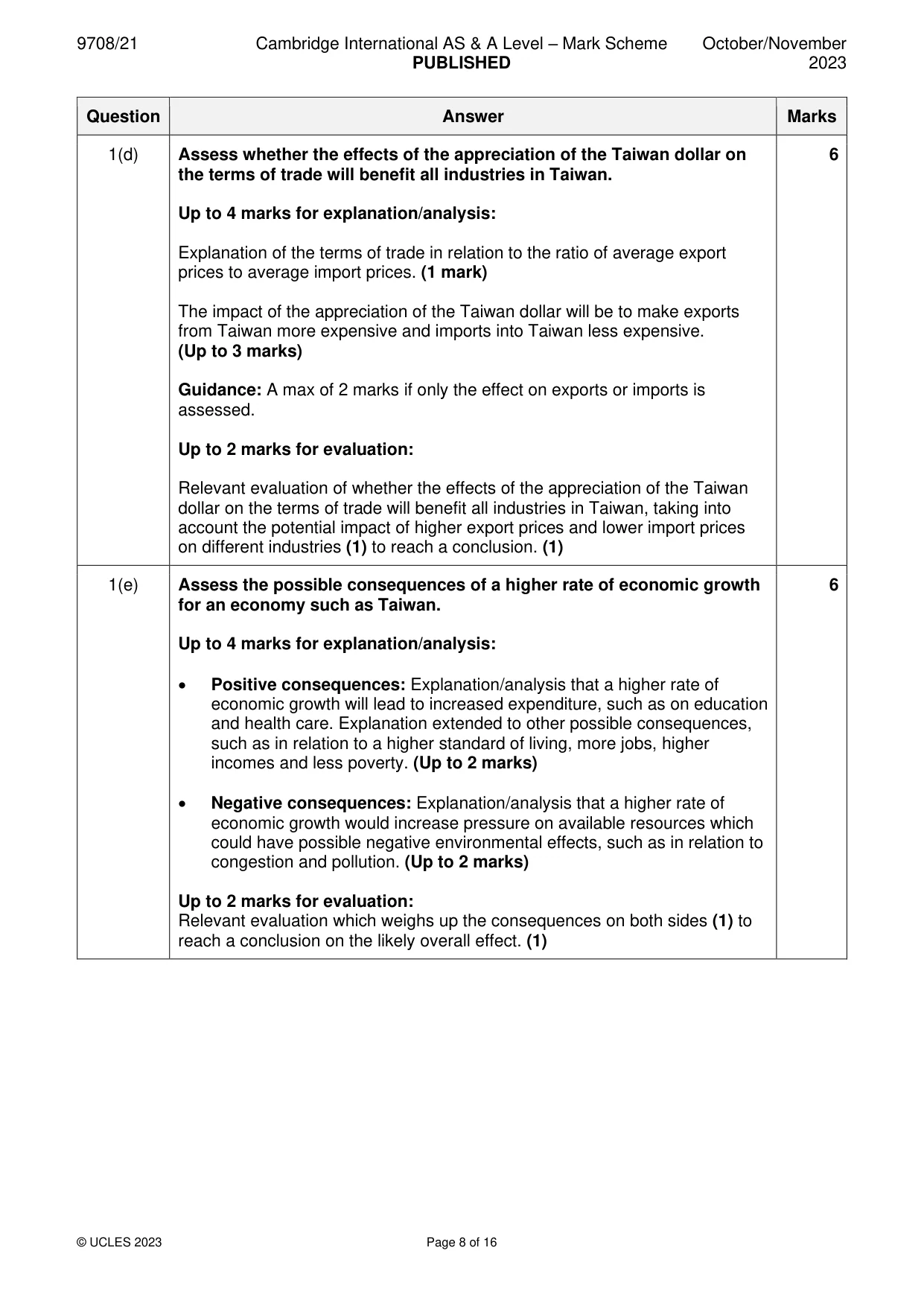 Mark scheme, page 8 of 16