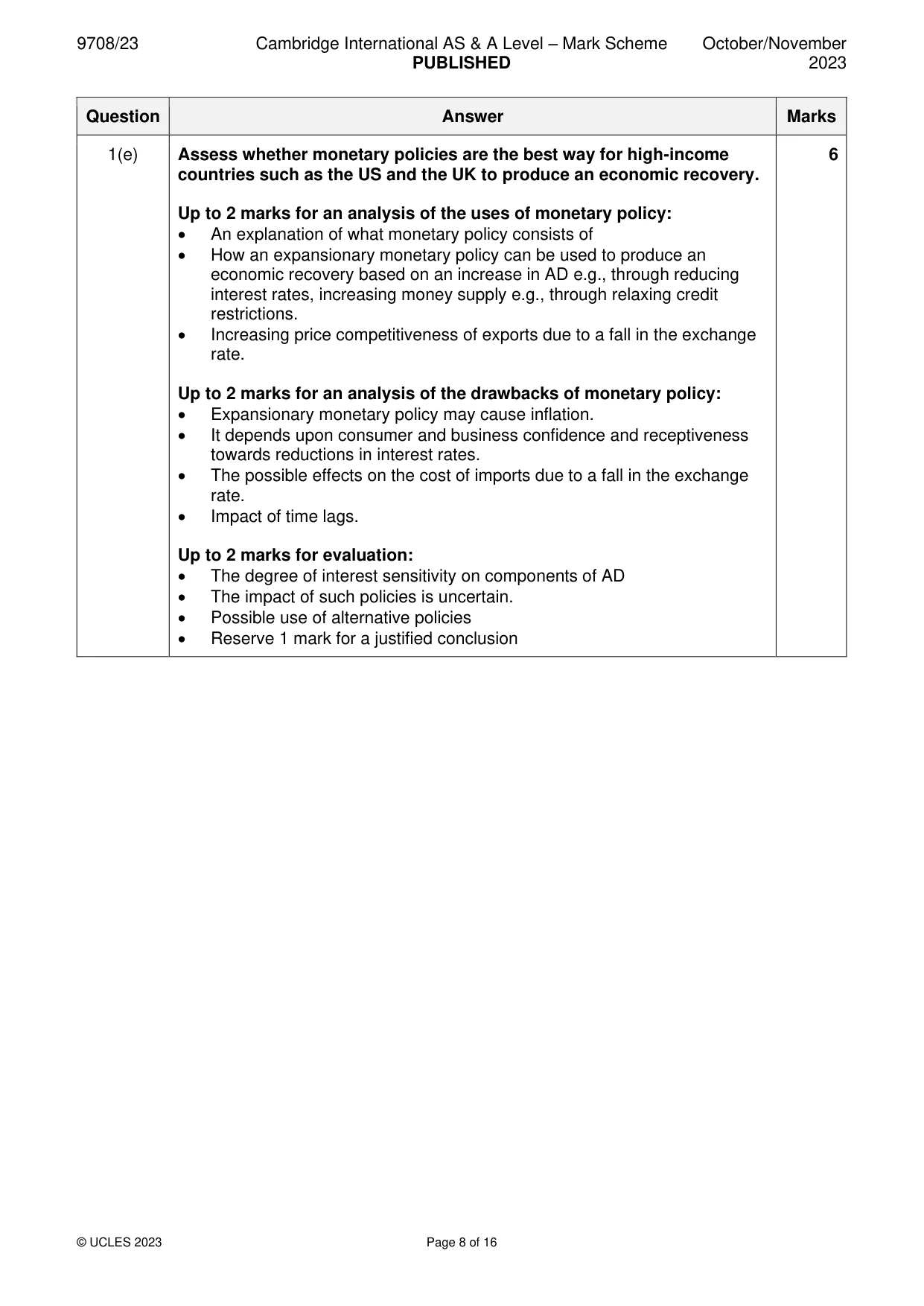 Mark scheme, page 8 of 16