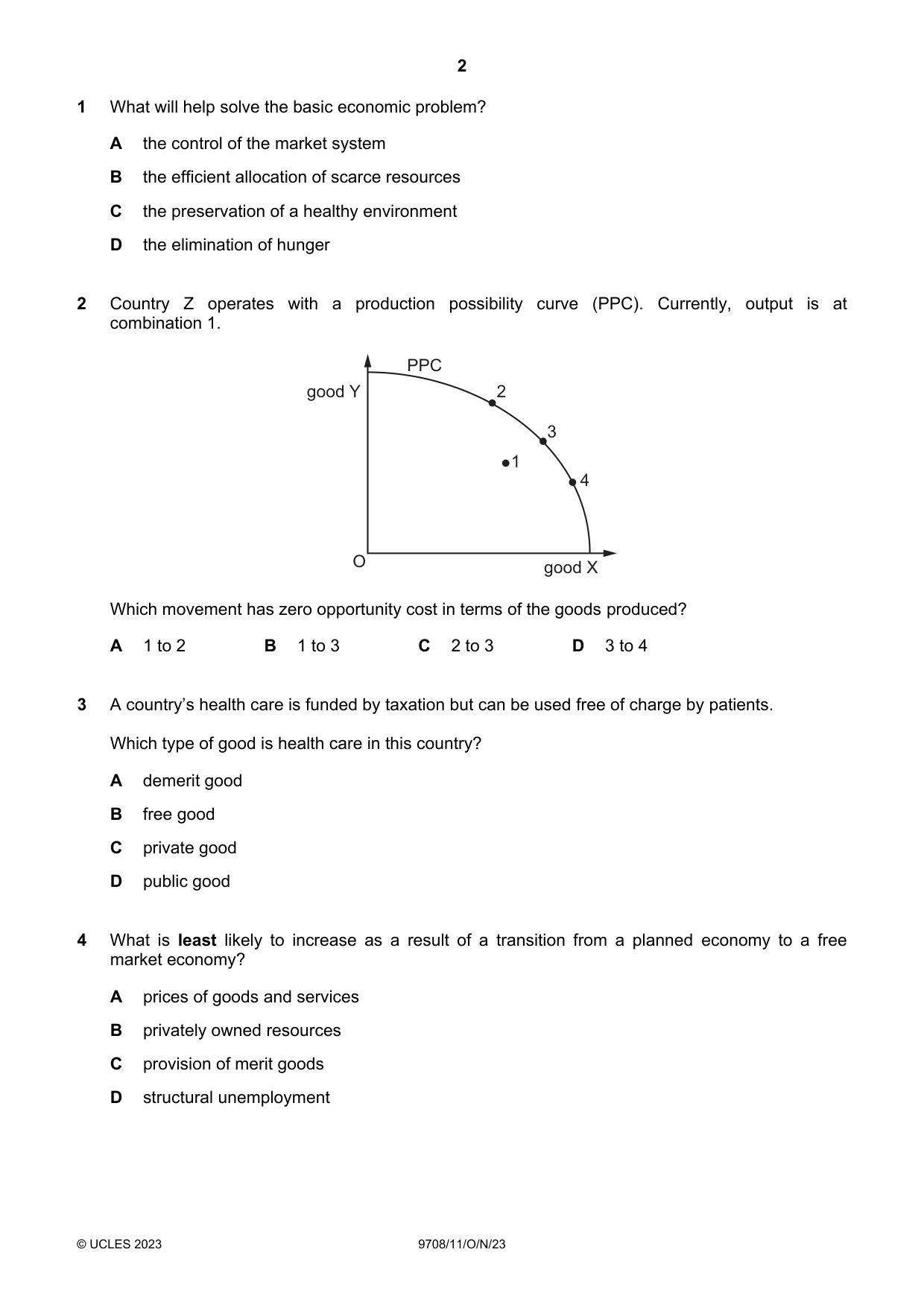 Cambridge A Level Economics 9708 2023 Oct/Nov Paper 1 · Variant 1 question paper, page 2 of 12