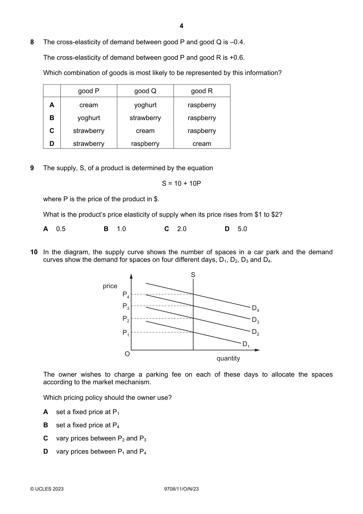 Cambridge A Level Economics 9708 2023 Oct/Nov Paper 1 · Variant 1 question paper, page 4 of 12