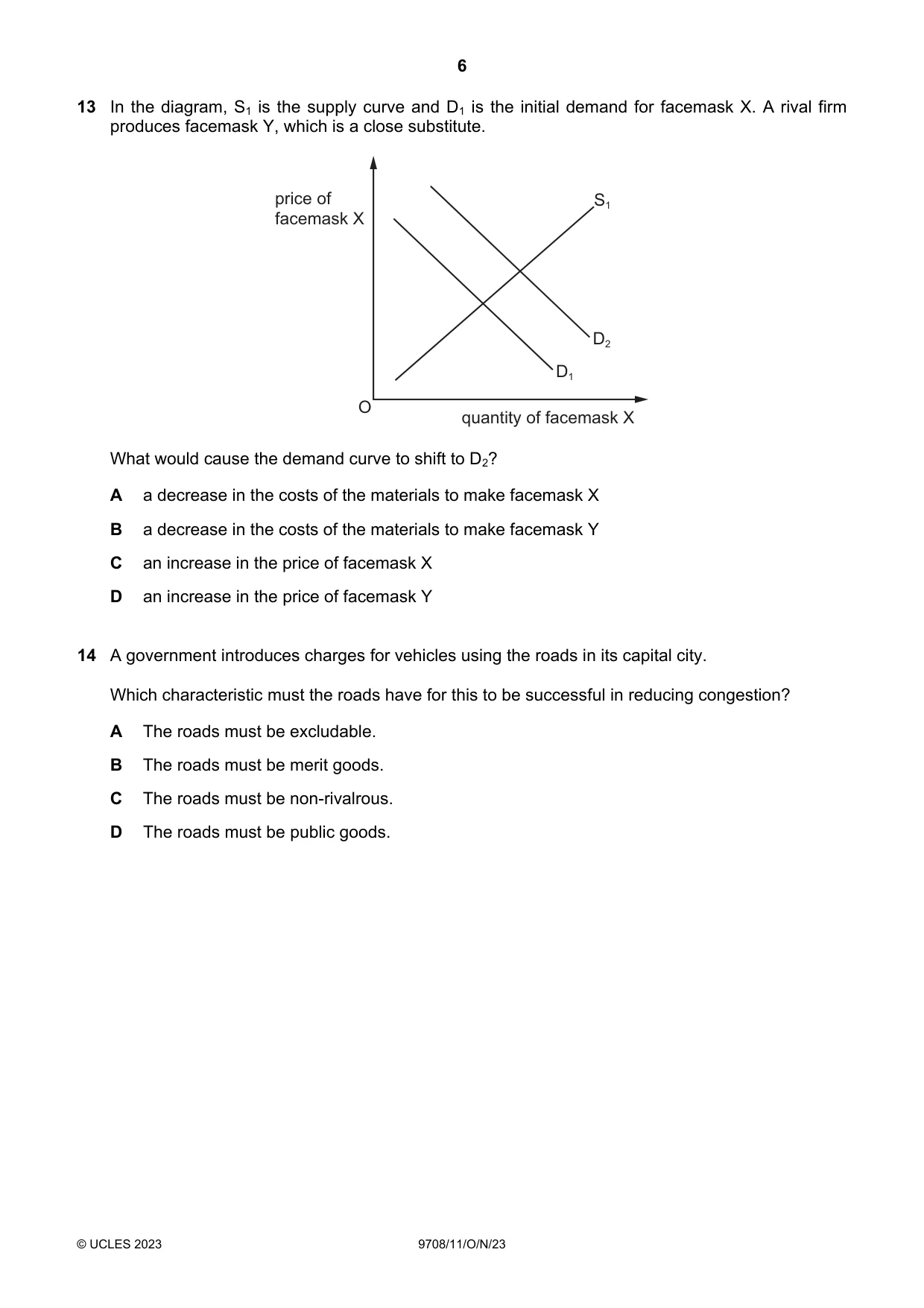 Cambridge A Level Economics 9708 2023 Oct/Nov Paper 1 · Variant 1 question paper, page 6 of 12
