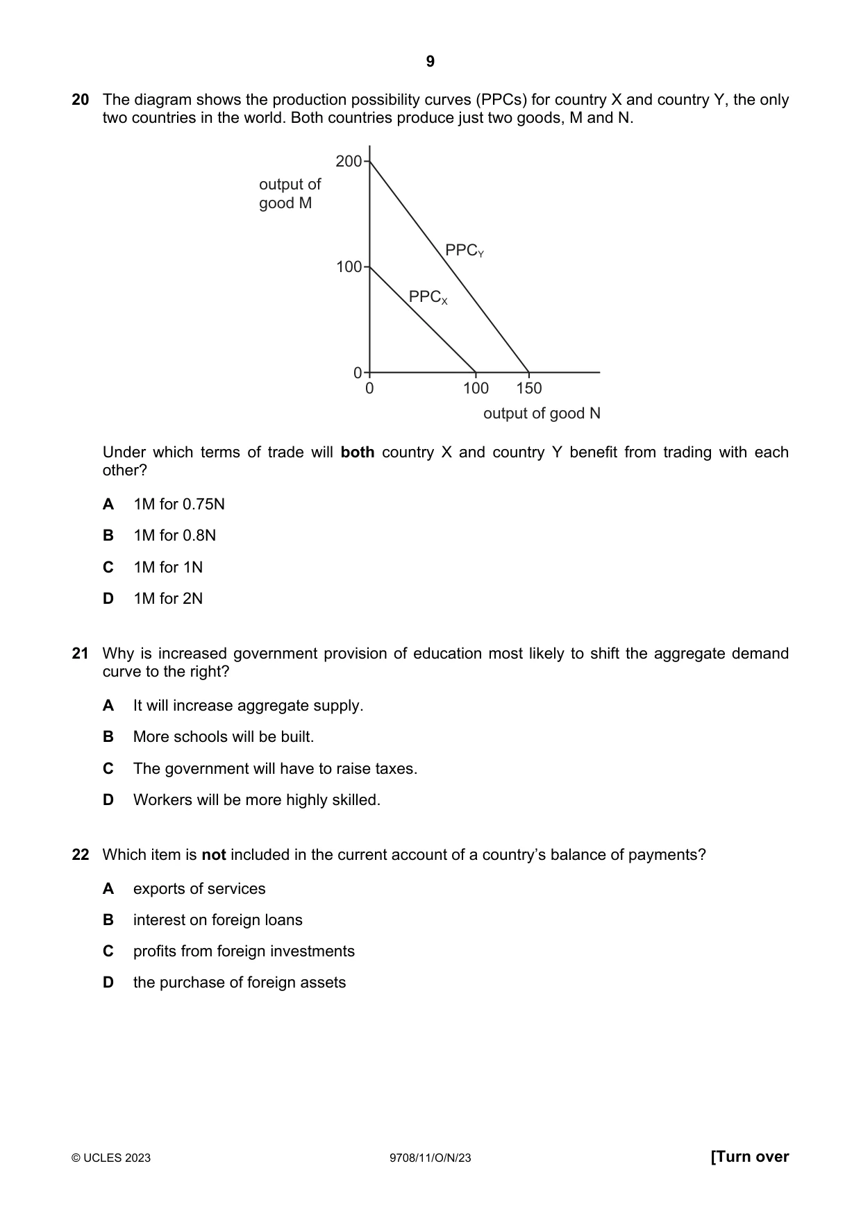Cambridge A Level Economics 9708 2023 Oct/Nov Paper 1 · Variant 1 question paper, page 9 of 12