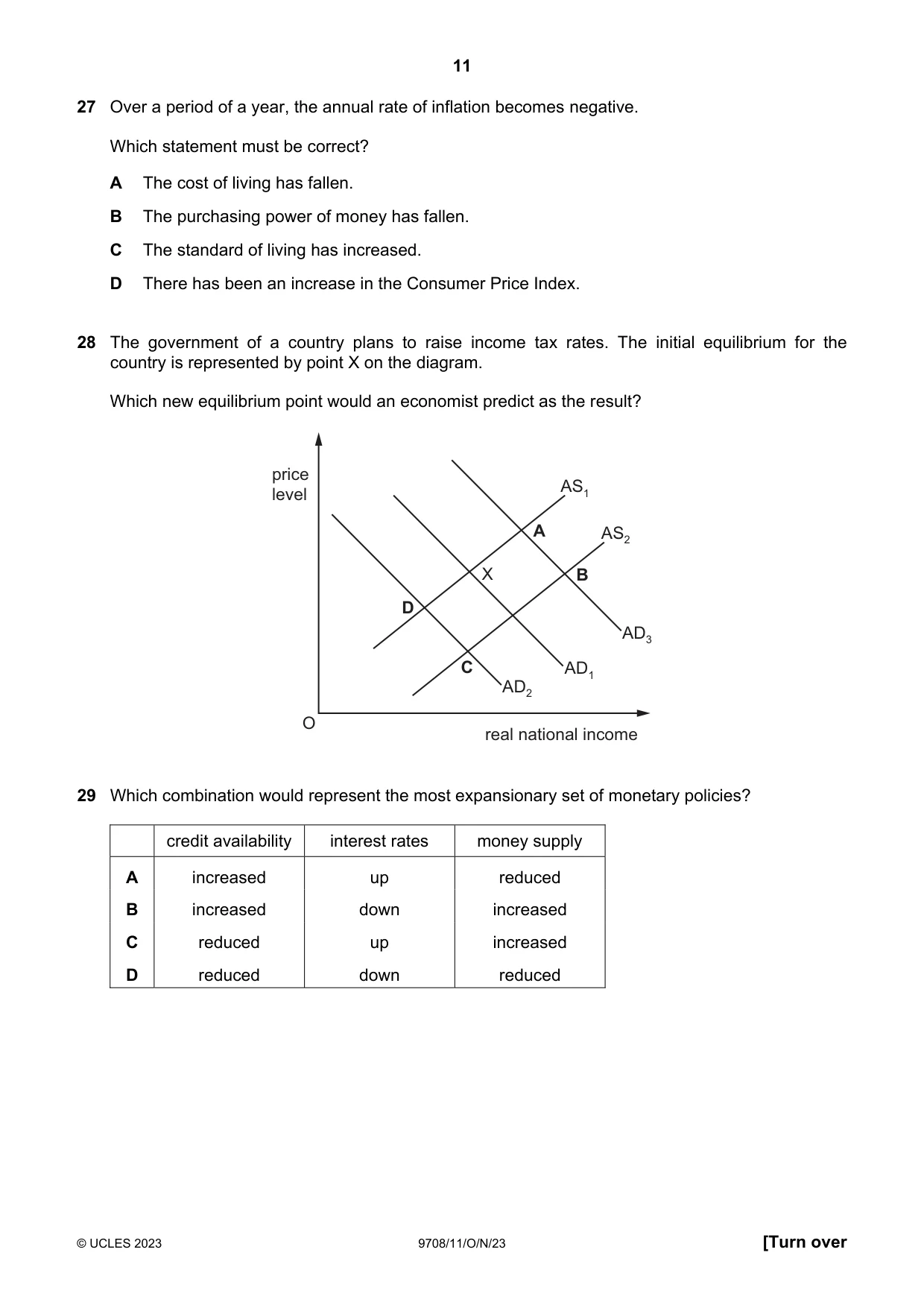 Cambridge A Level Economics 9708 2023 Oct/Nov Paper 1 · Variant 1 question paper, page 11 of 12