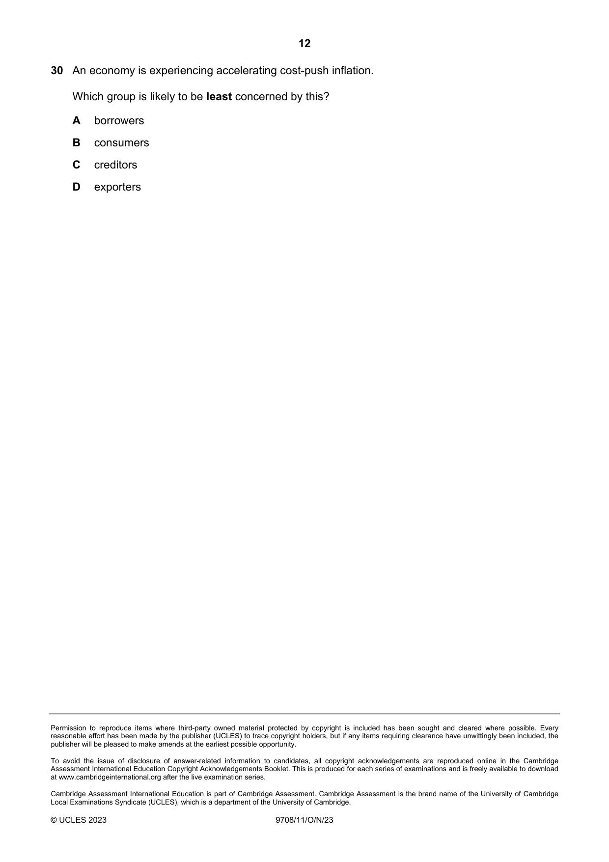 Cambridge A Level Economics 9708 2023 Oct/Nov Paper 1 · Variant 1 question paper, page 12 of 12