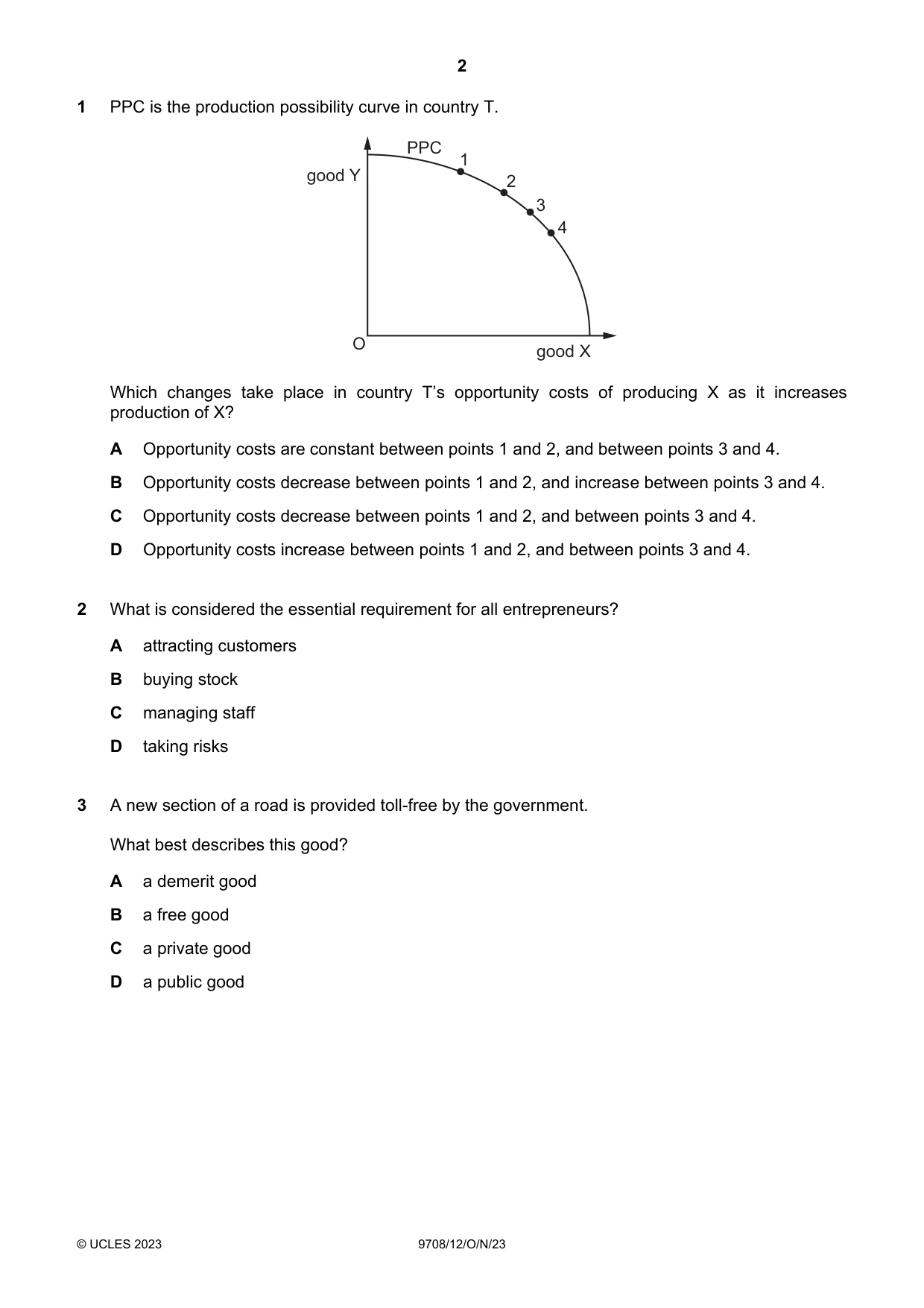 Cambridge A Level Economics 9708 2023 Oct/Nov Paper 1 · Variant 2 question paper, page 2 of 12