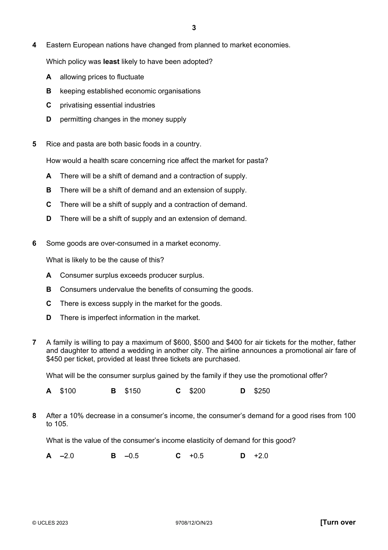 Cambridge A Level Economics 9708 2023 Oct/Nov Paper 1 · Variant 2 question paper, page 3 of 12
