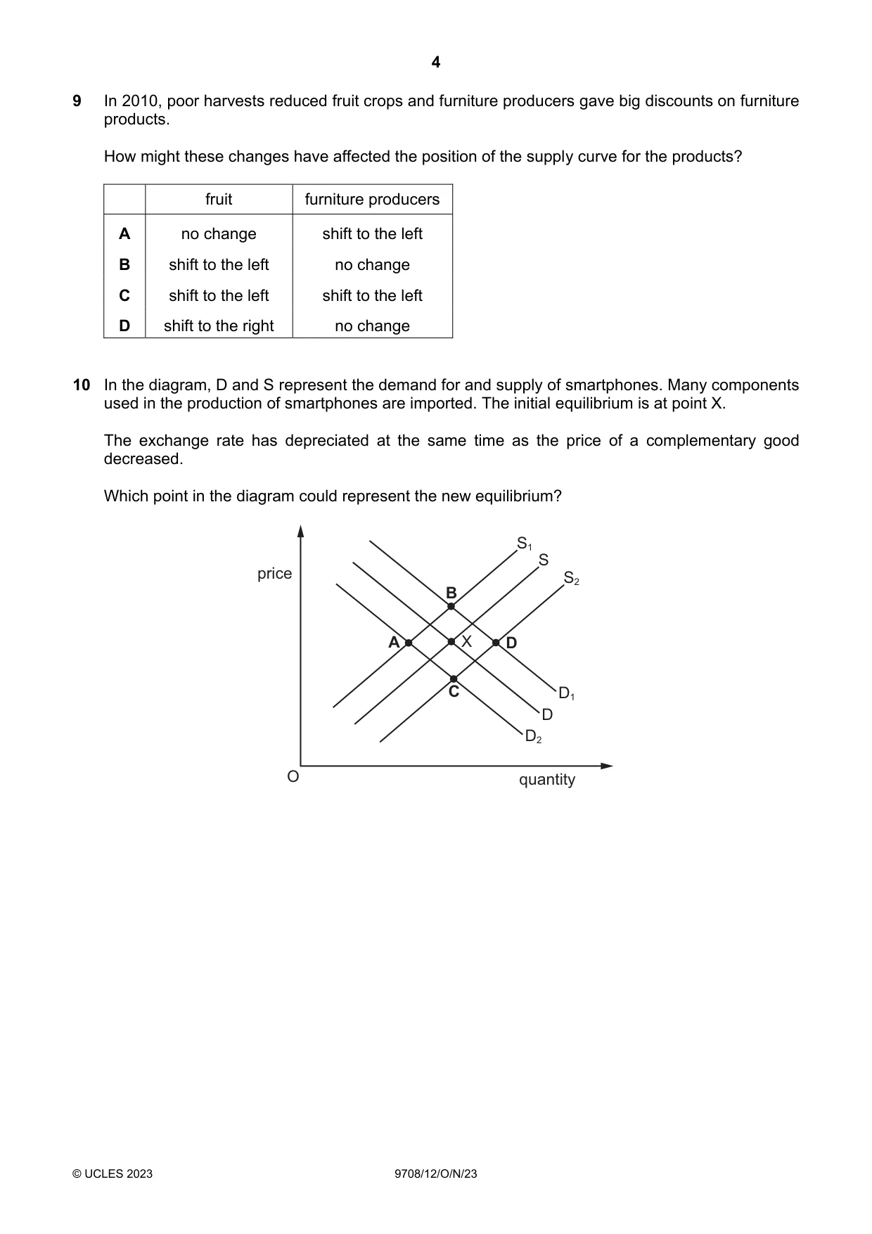 Cambridge A Level Economics 9708 2023 Oct/Nov Paper 1 · Variant 2 question paper, page 4 of 12