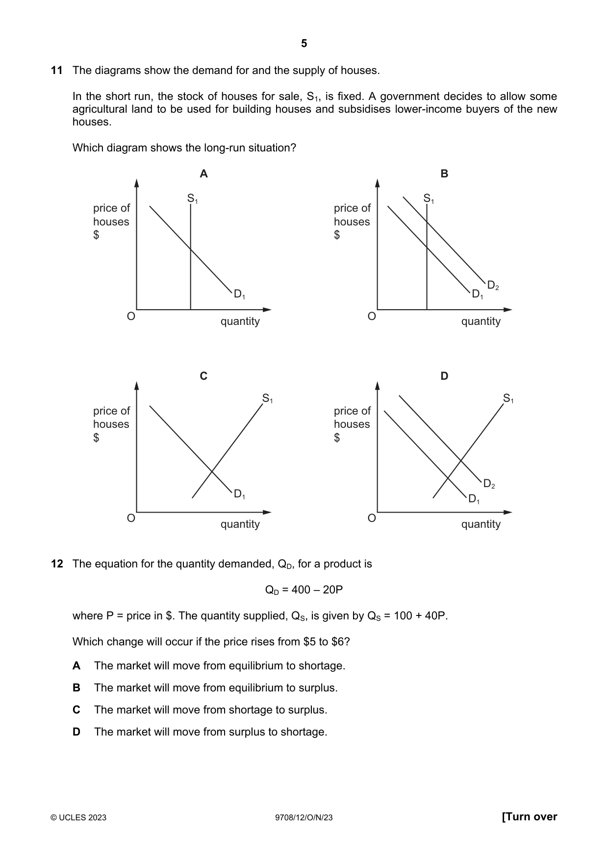 Cambridge A Level Economics 9708 2023 Oct/Nov Paper 1 · Variant 2 question paper, page 5 of 12