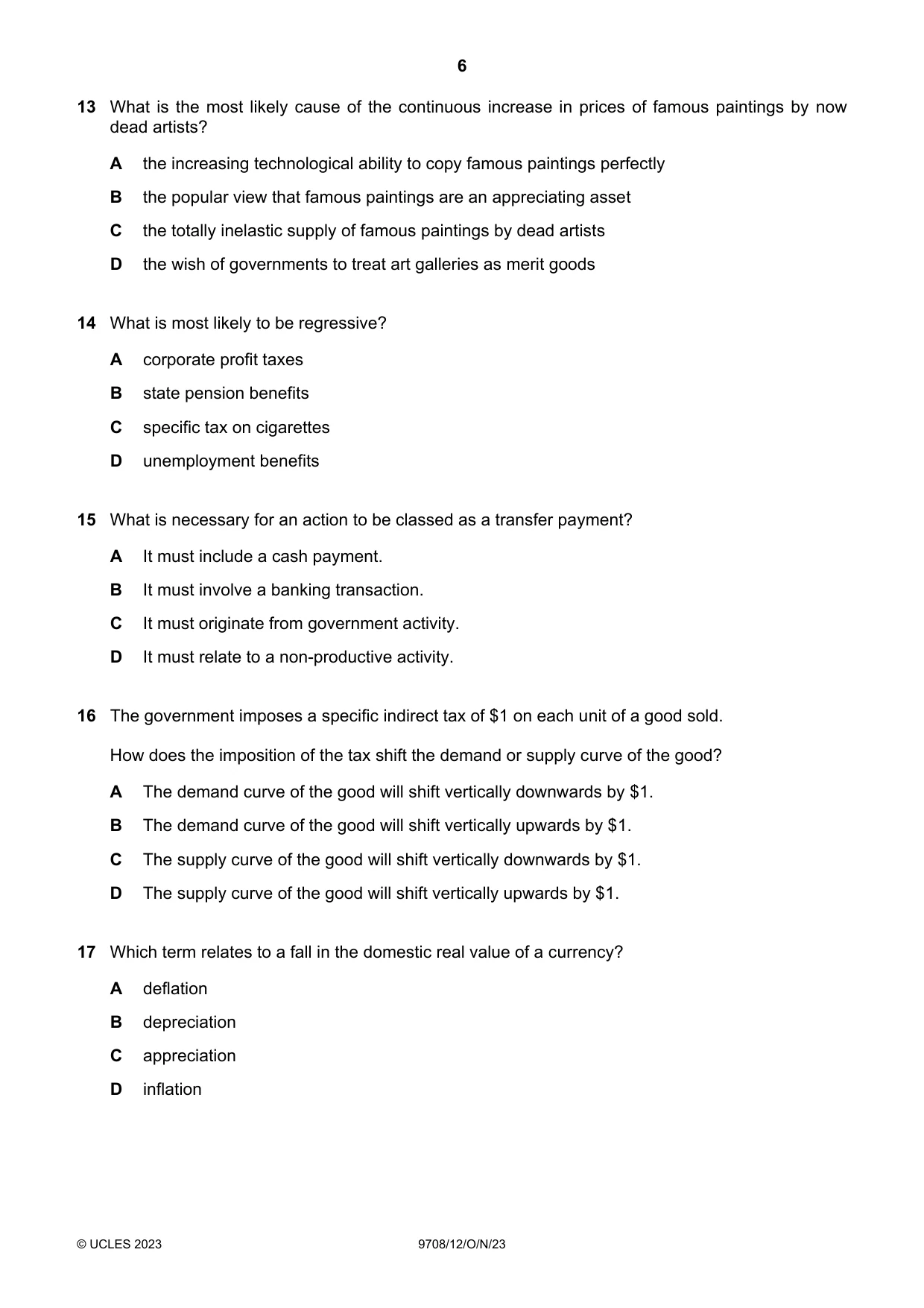 Cambridge A Level Economics 9708 2023 Oct/Nov Paper 1 · Variant 2 question paper, page 6 of 12