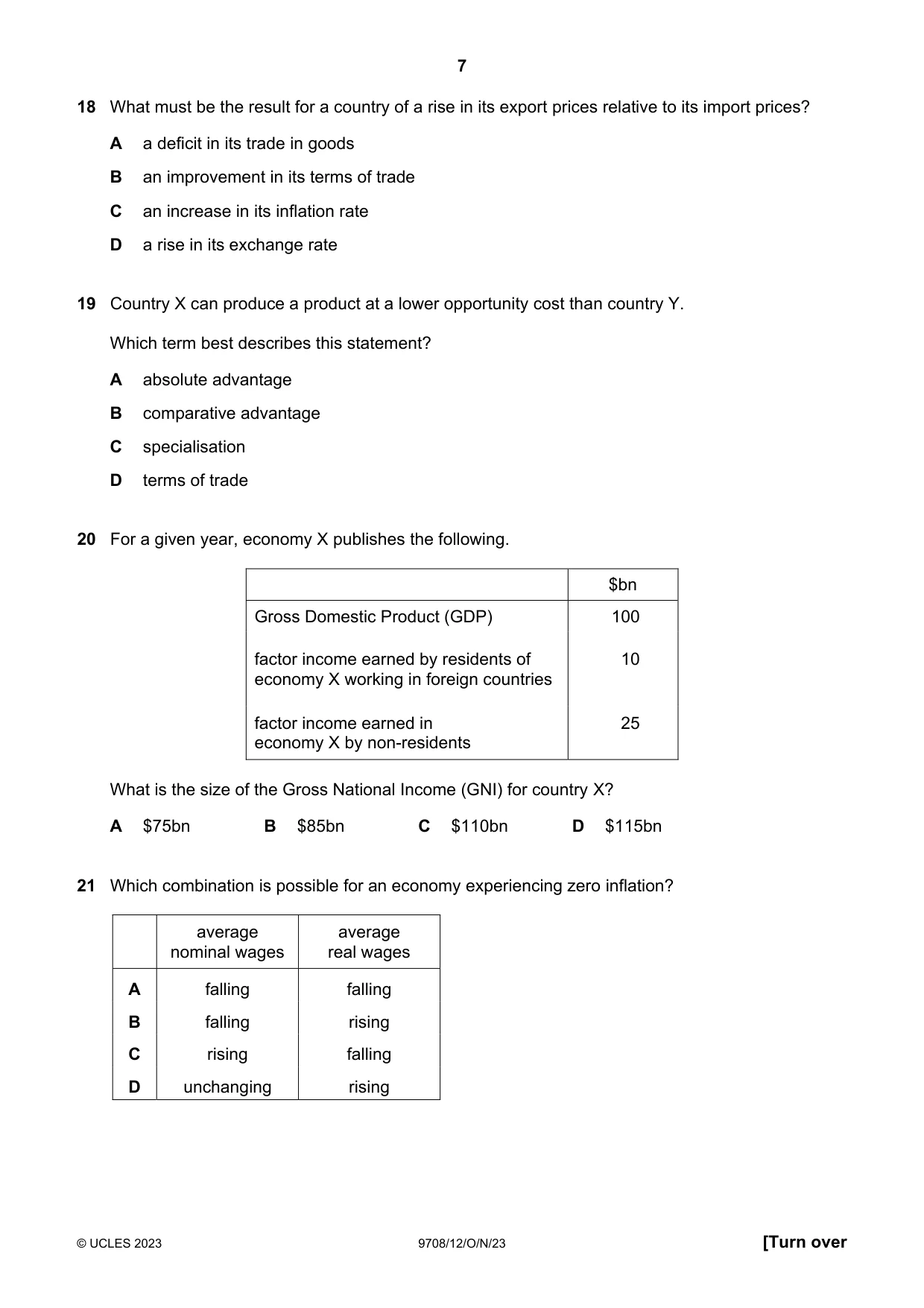 Cambridge A Level Economics 9708 2023 Oct/Nov Paper 1 · Variant 2 question paper, page 7 of 12