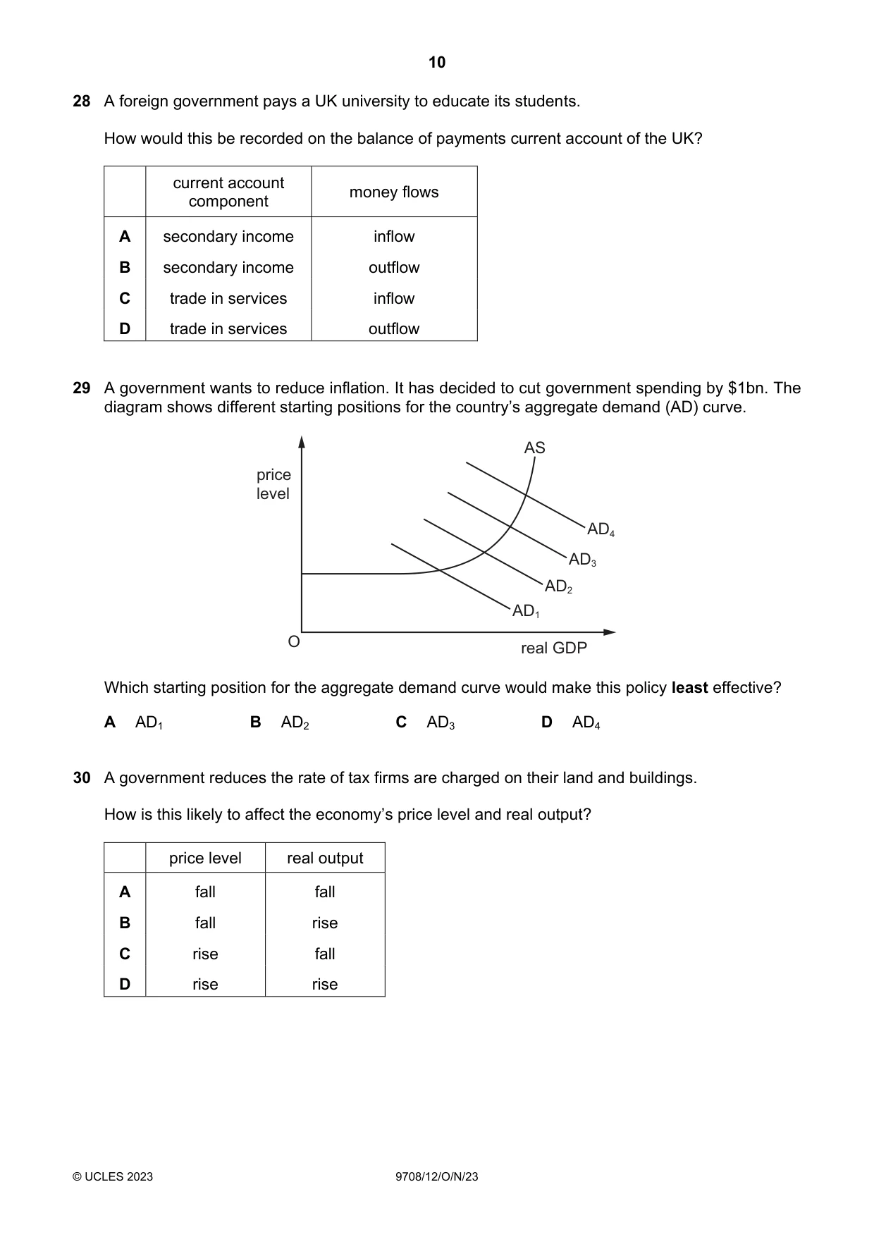 Cambridge A Level Economics 9708 2023 Oct/Nov Paper 1 · Variant 2 question paper, page 10 of 12