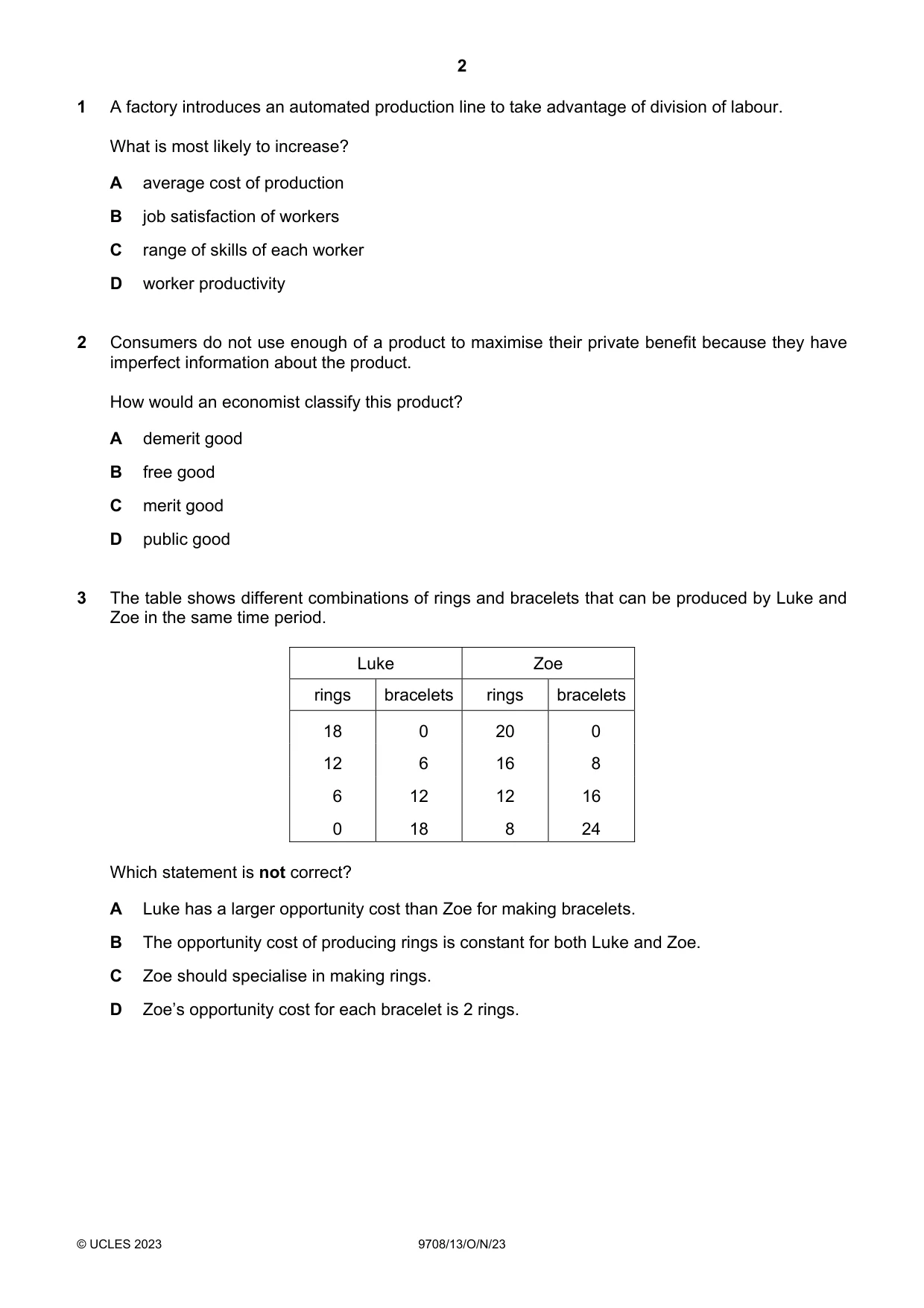Cambridge A Level Economics 9708 2023 Oct/Nov Paper 1 · Variant 3 question paper, page 2 of 12