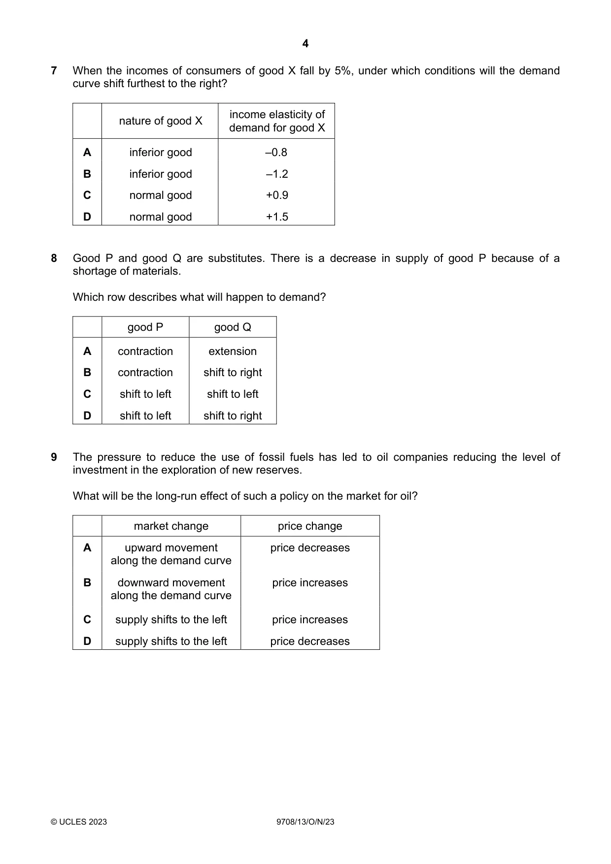 Cambridge A Level Economics 9708 2023 Oct/Nov Paper 1 · Variant 3 question paper, page 4 of 12
