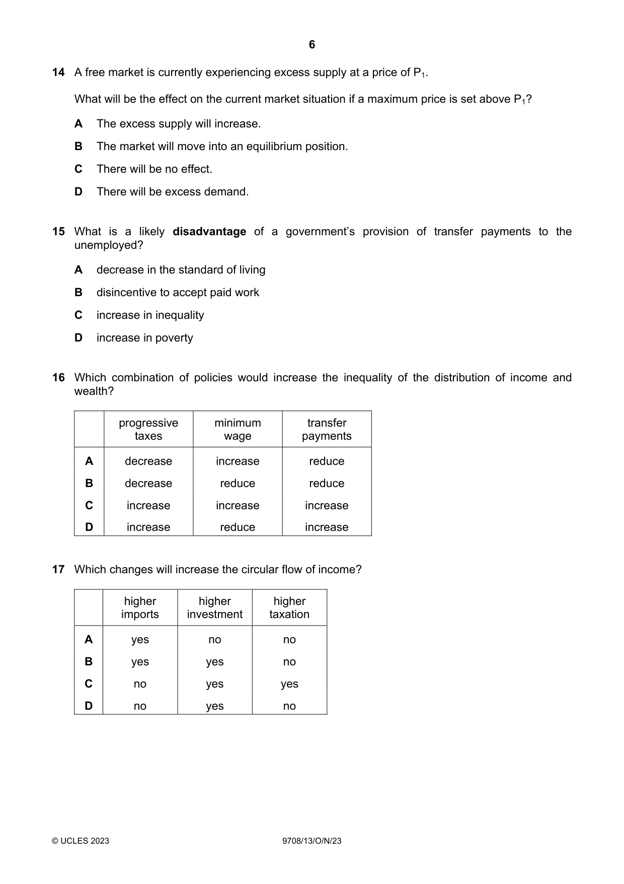 Cambridge A Level Economics 9708 2023 Oct/Nov Paper 1 · Variant 3 question paper, page 6 of 12