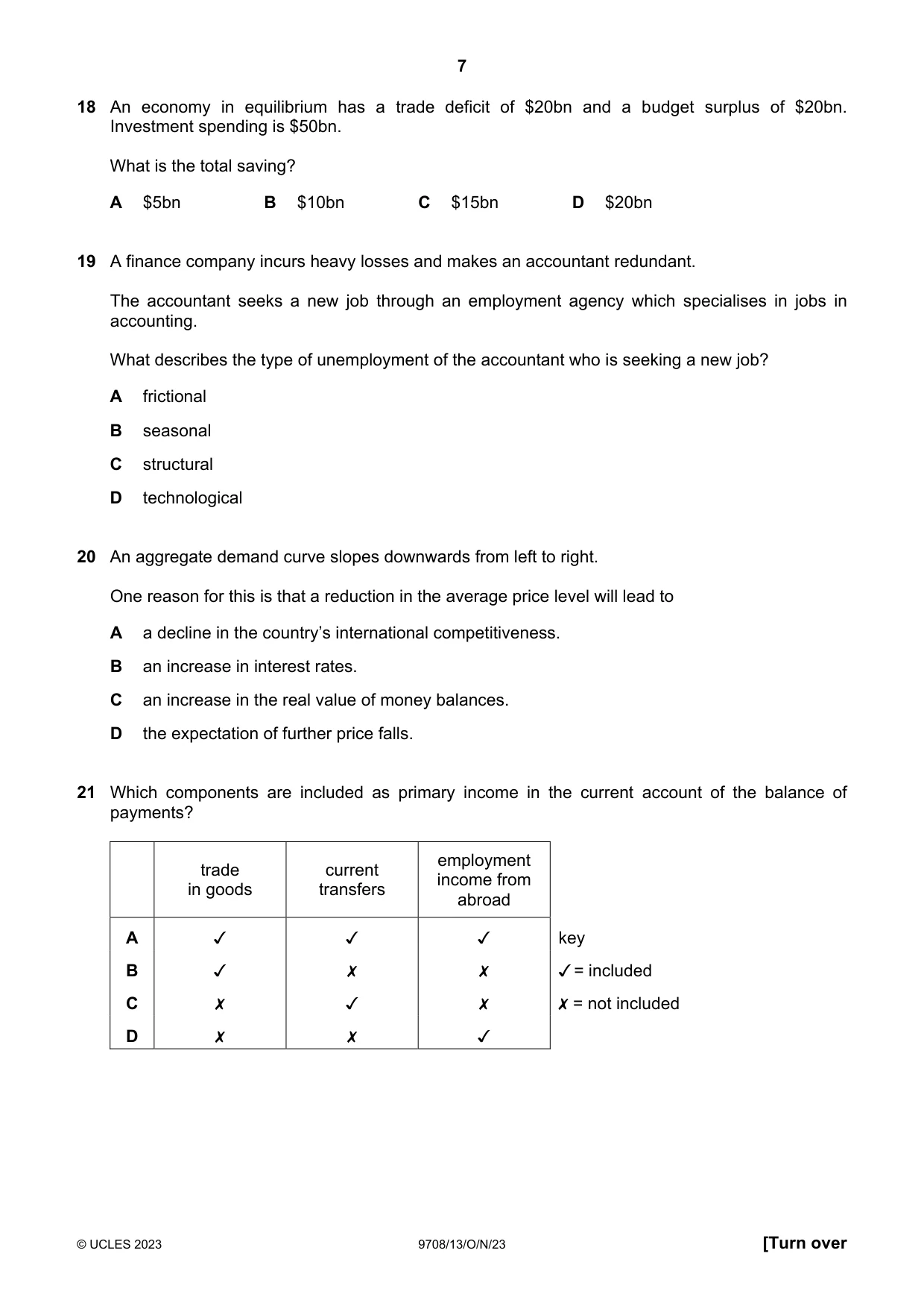 Cambridge A Level Economics 9708 2023 Oct/Nov Paper 1 · Variant 3 question paper, page 7 of 12