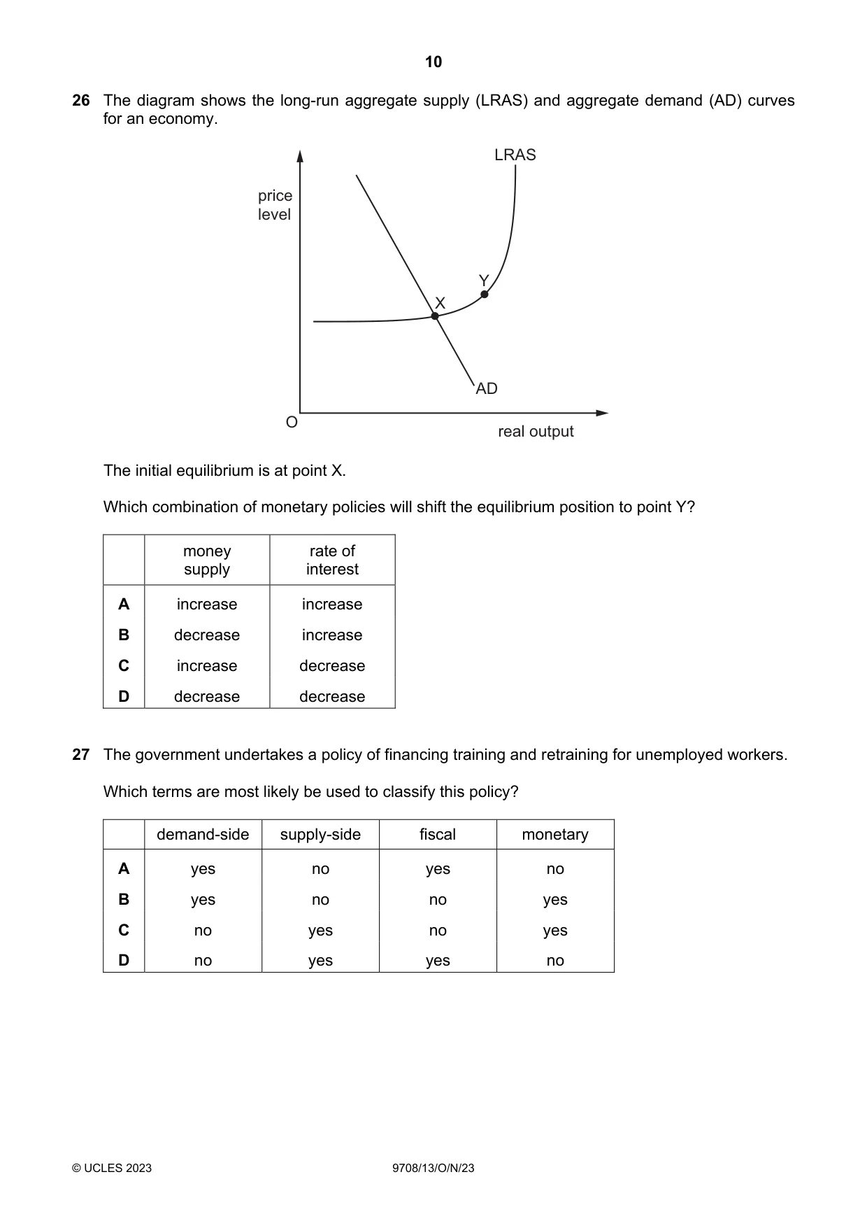 Cambridge A Level Economics 9708 2023 Oct/Nov Paper 1 · Variant 3 question paper, page 10 of 12