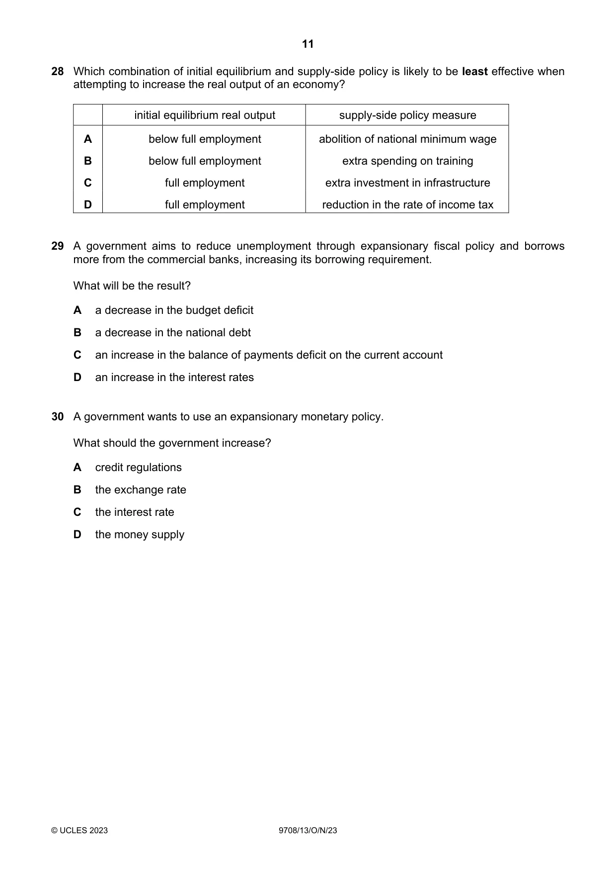 Cambridge A Level Economics 9708 2023 Oct/Nov Paper 1 · Variant 3 question paper, page 11 of 12