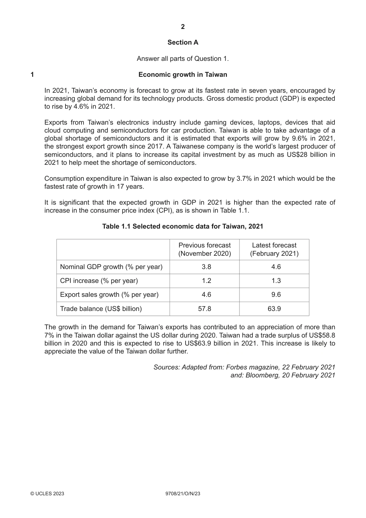Cambridge A Level Economics 9708 2023 Oct/Nov Paper 2 · Variant 1 question paper, page 2 of 4