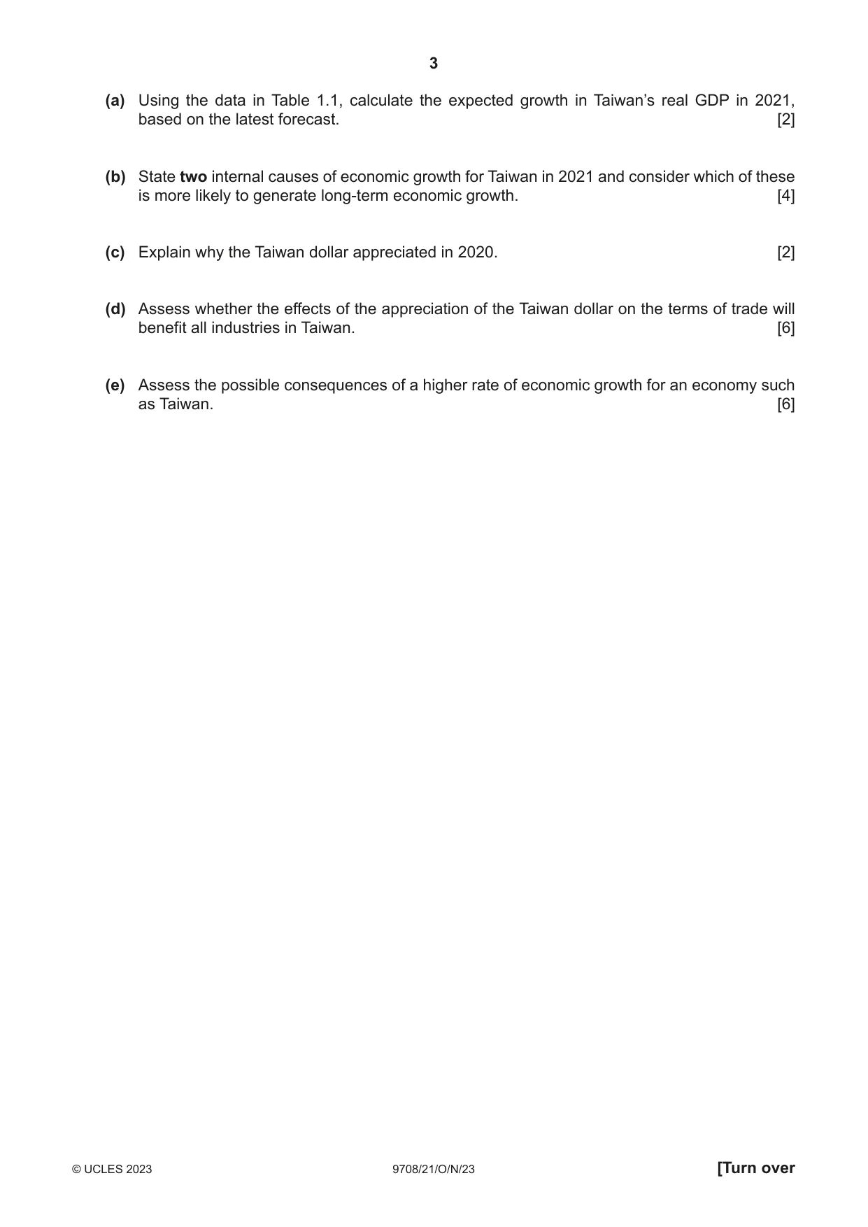 Cambridge A Level Economics 9708 2023 Oct/Nov Paper 2 · Variant 1 question paper, page 3 of 4