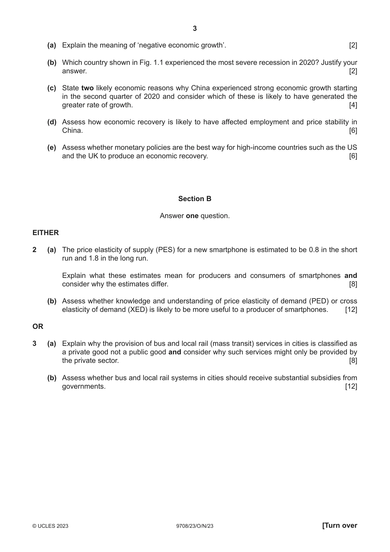 Cambridge A Level Economics 9708 2023 Oct/Nov Paper 2 · Variant 3 question paper, page 3 of 4