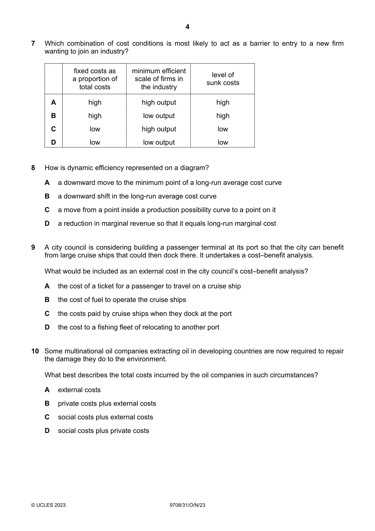 Cambridge A Level Economics 9708 2023 Oct/Nov Paper 3 · Variant 1 question paper, page 4 of 12