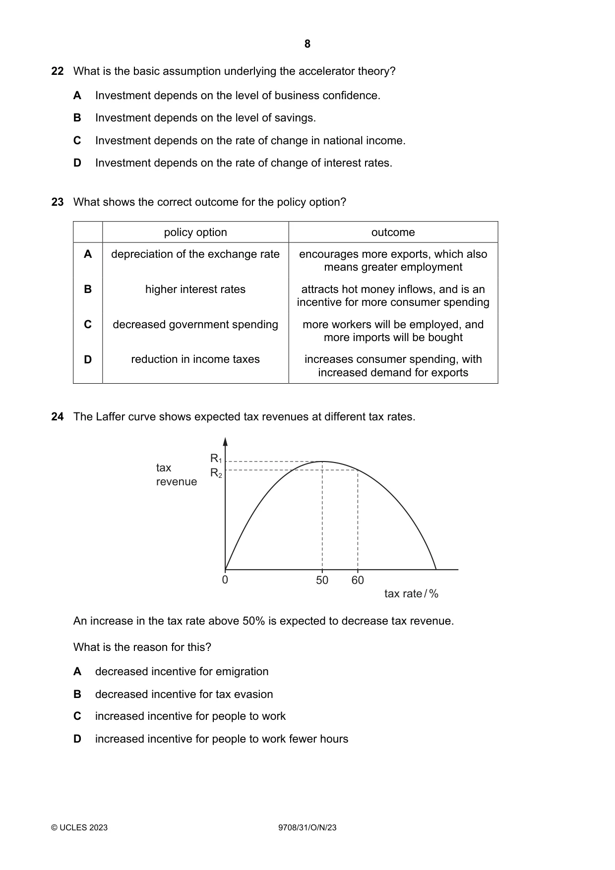 Cambridge A Level Economics 9708 2023 Oct/Nov Paper 3 · Variant 1 question paper, page 8 of 12
