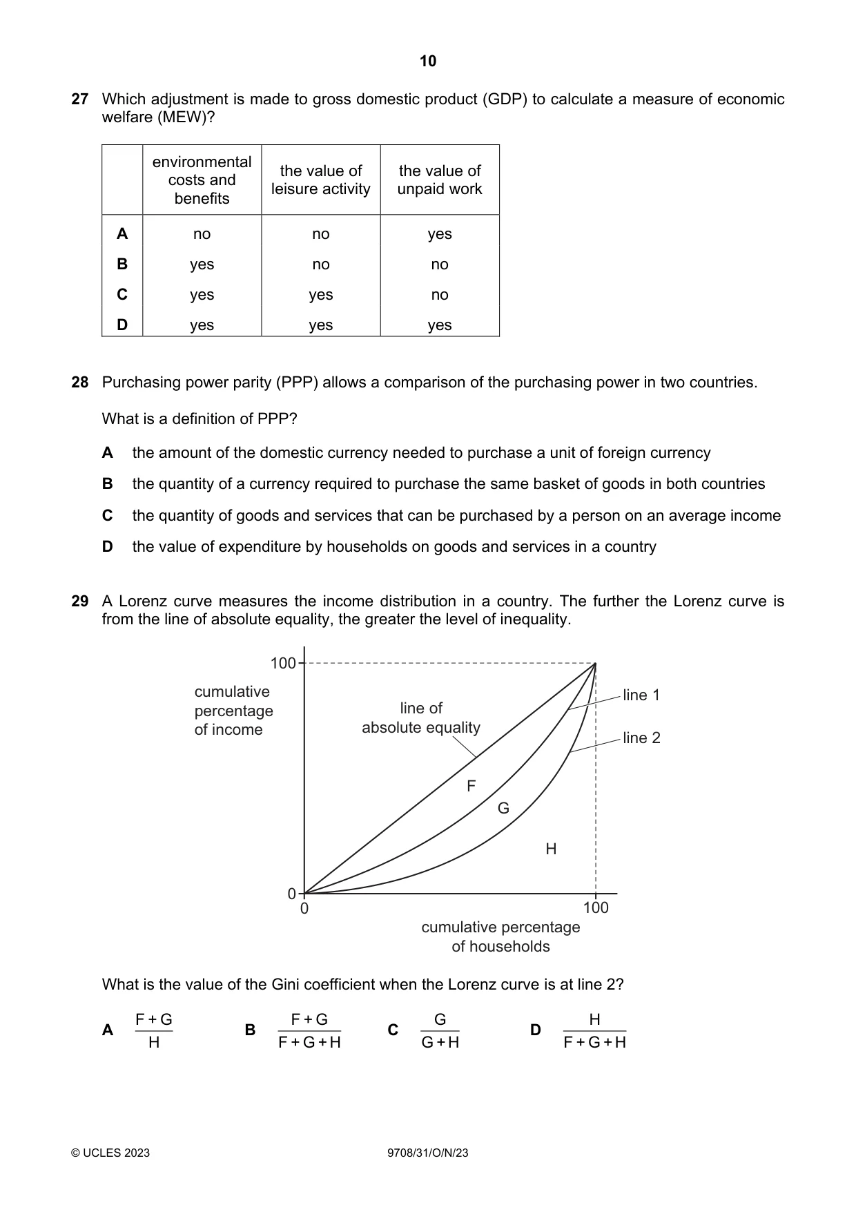 Cambridge A Level Economics 9708 2023 Oct/Nov Paper 3 · Variant 1 question paper, page 10 of 12