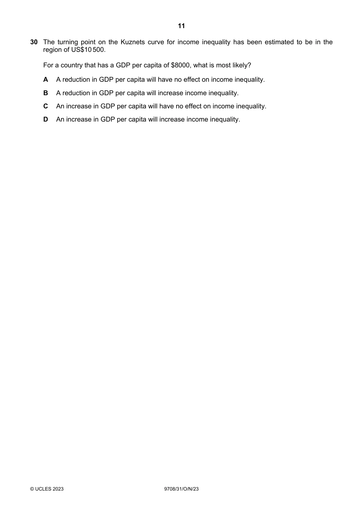Cambridge A Level Economics 9708 2023 Oct/Nov Paper 3 · Variant 1 question paper, page 11 of 12