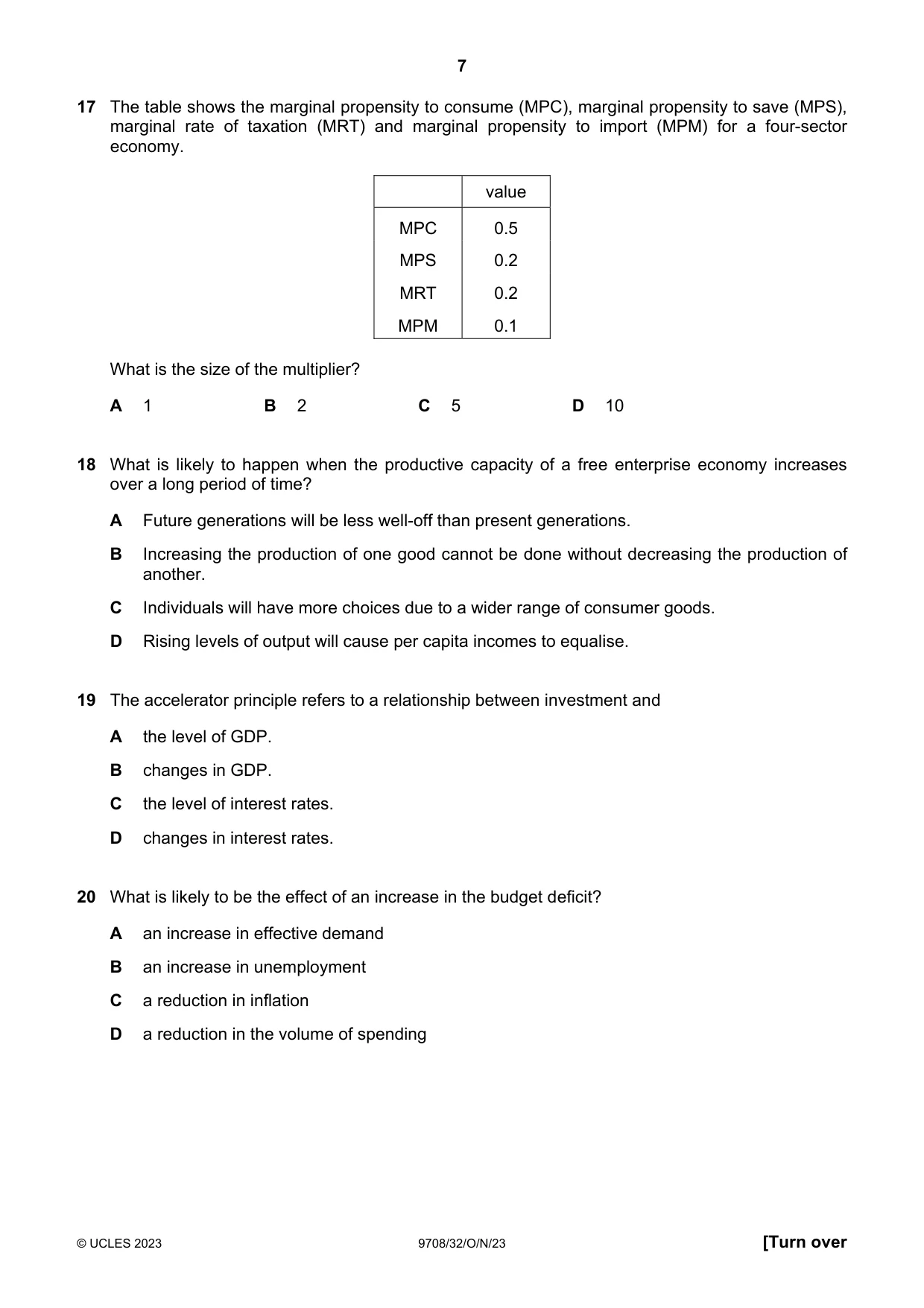 Cambridge A Level Economics 9708 2023 Oct/Nov Paper 3 · Variant 2 question paper, page 7 of 12