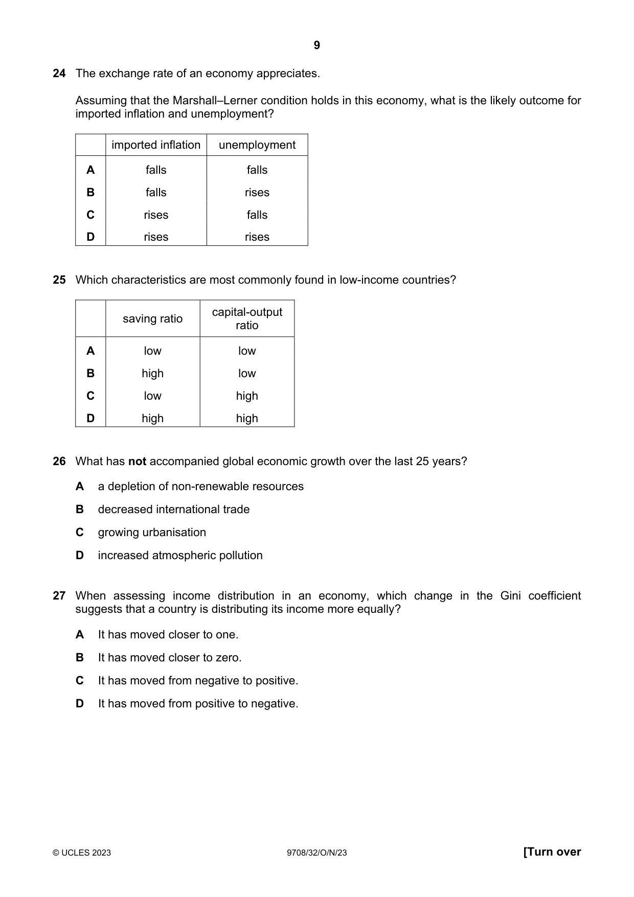 Cambridge A Level Economics 9708 2023 Oct/Nov Paper 3 · Variant 2 question paper, page 9 of 12