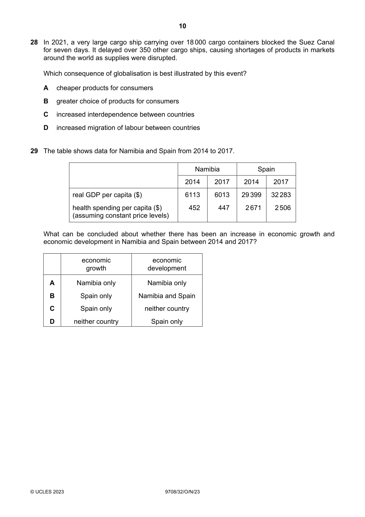 Cambridge A Level Economics 9708 2023 Oct/Nov Paper 3 · Variant 2 question paper, page 10 of 12