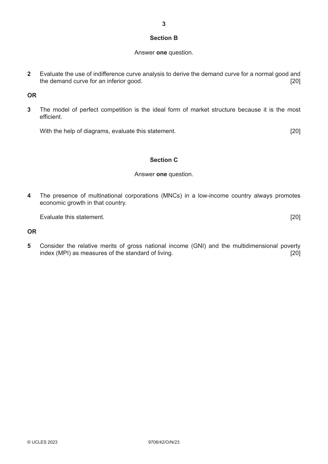 Cambridge A Level Economics 9708 2023 Oct/Nov Paper 4 · Variant 2 question paper, page 3 of 4