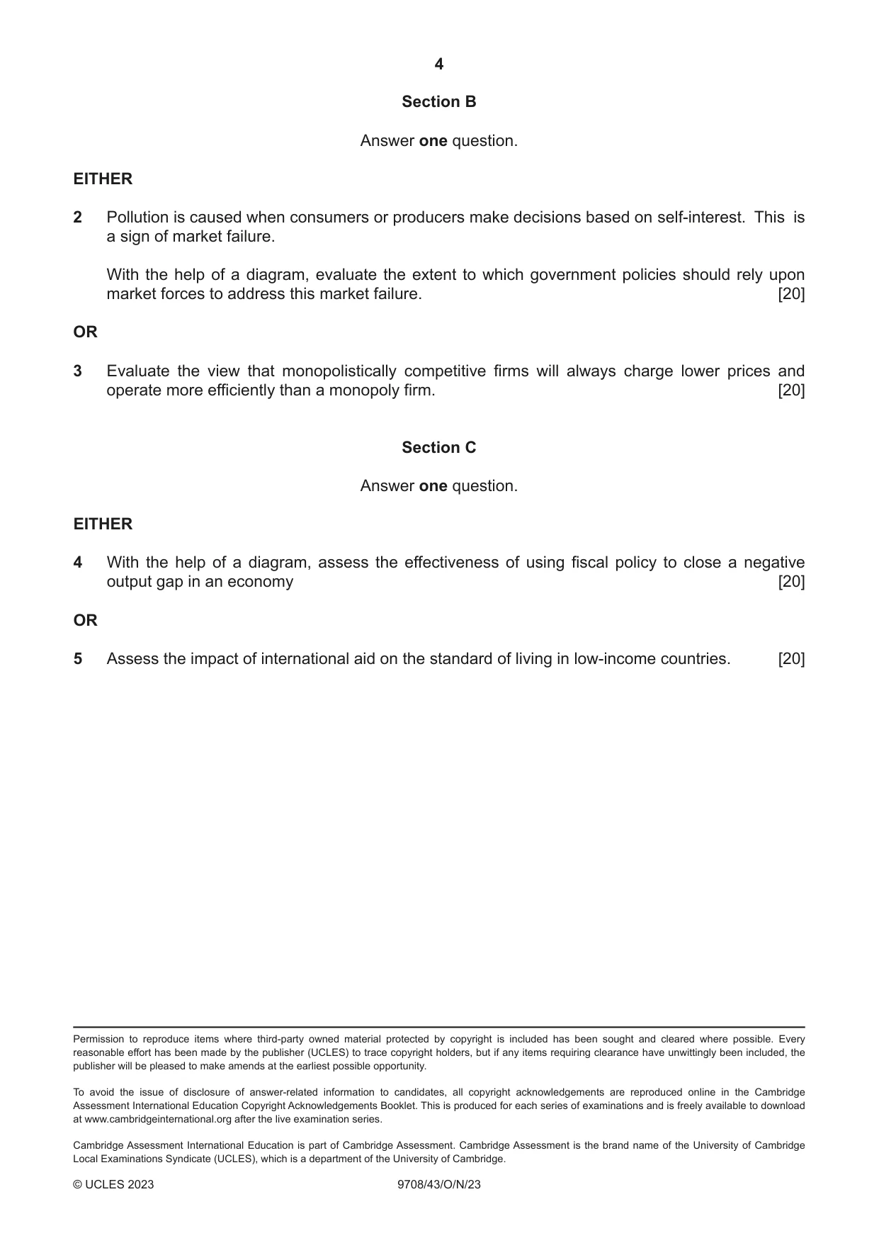 Cambridge A Level Economics 9708 2023 Oct/Nov Paper 4 · Variant 3 question paper, page 4 of 4
