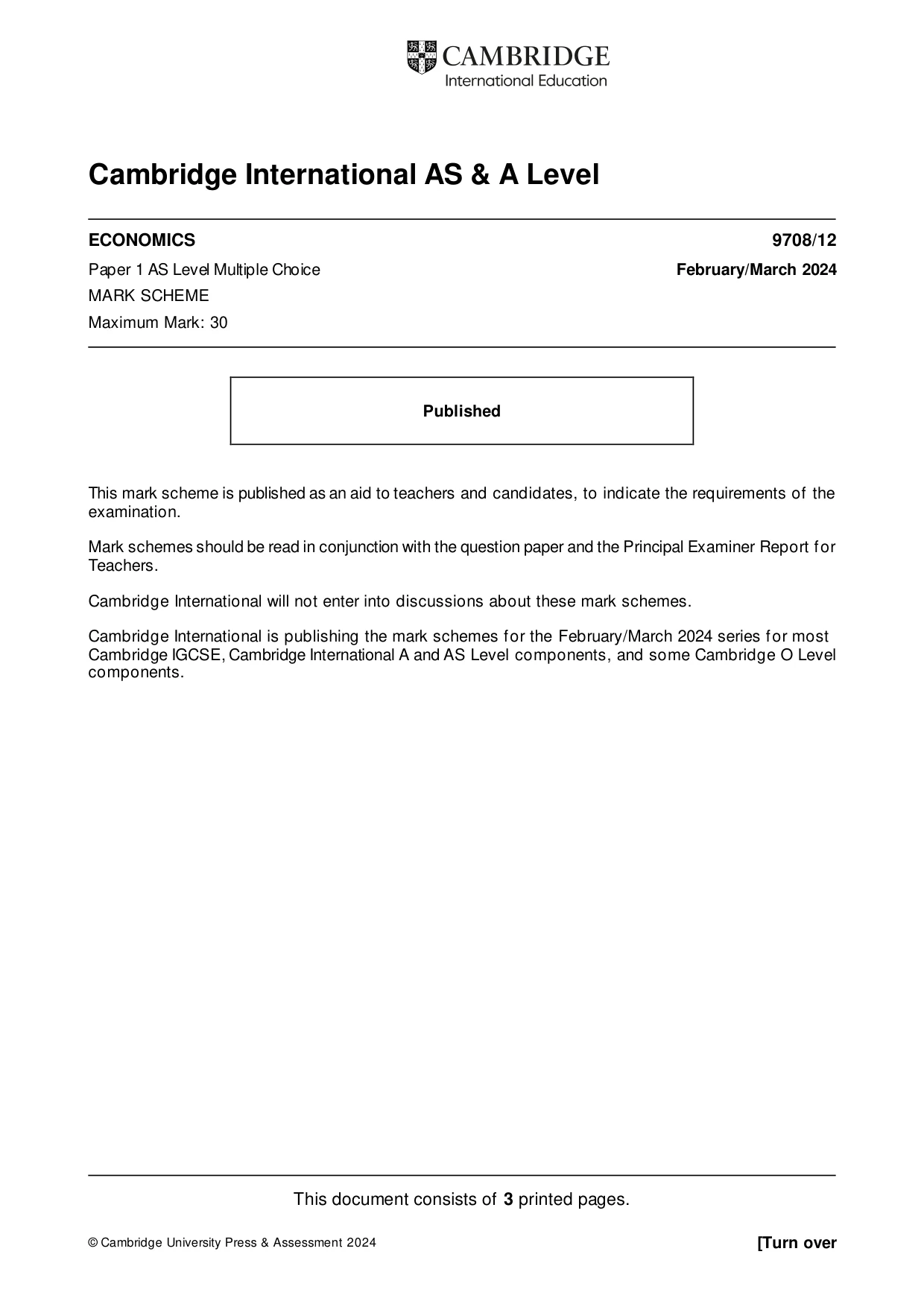 Mark scheme, page 1 of 3