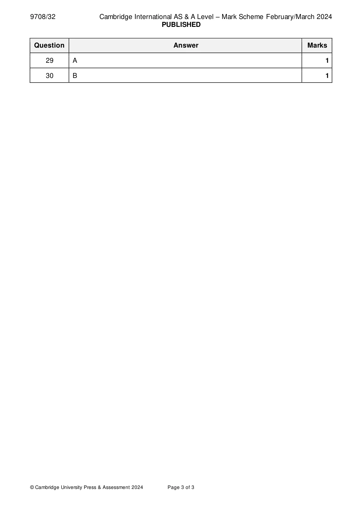 Mark scheme, page 3 of 3