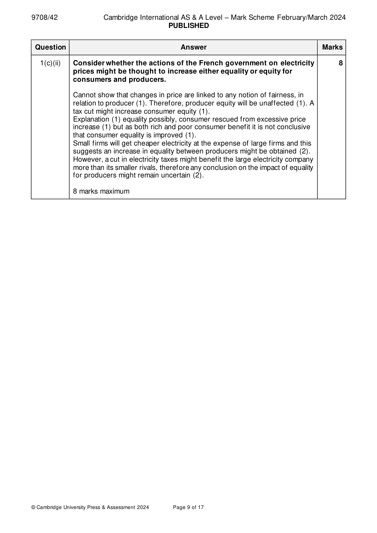 Mark scheme, page 9 of 17