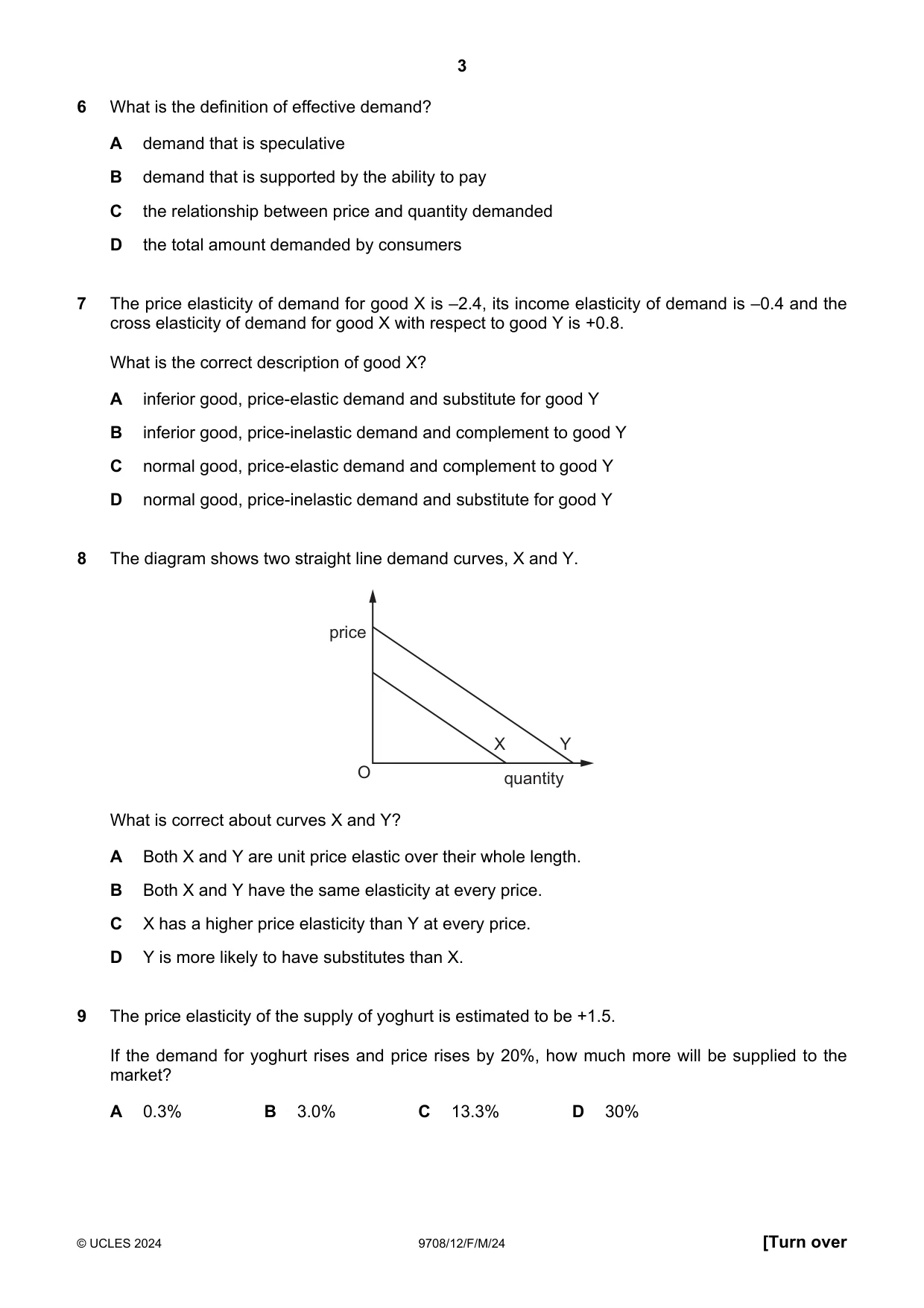 Cambridge A Level Economics 9708 2024 Feb/March Paper 1 · Variant 2 question paper, page 3 of 12