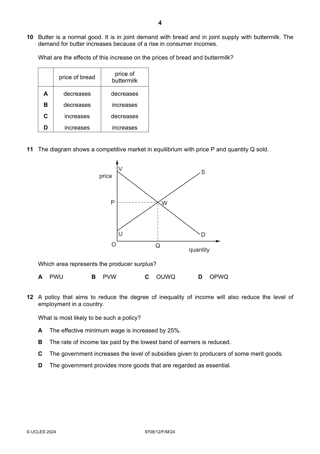 Cambridge A Level Economics 9708 2024 Feb/March Paper 1 · Variant 2 question paper, page 4 of 12