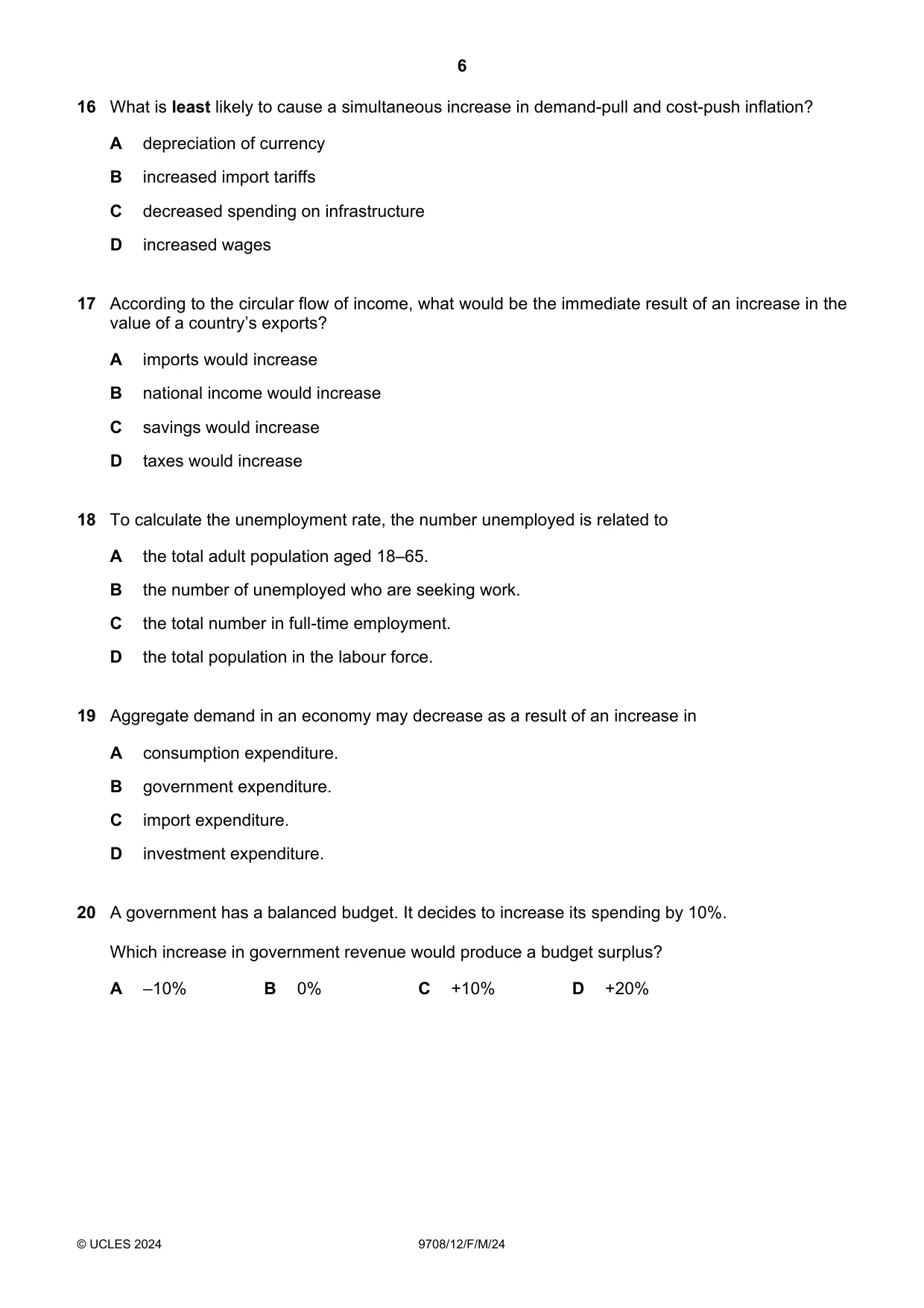 Cambridge A Level Economics 9708 2024 Feb/March Paper 1 · Variant 2 question paper, page 6 of 12