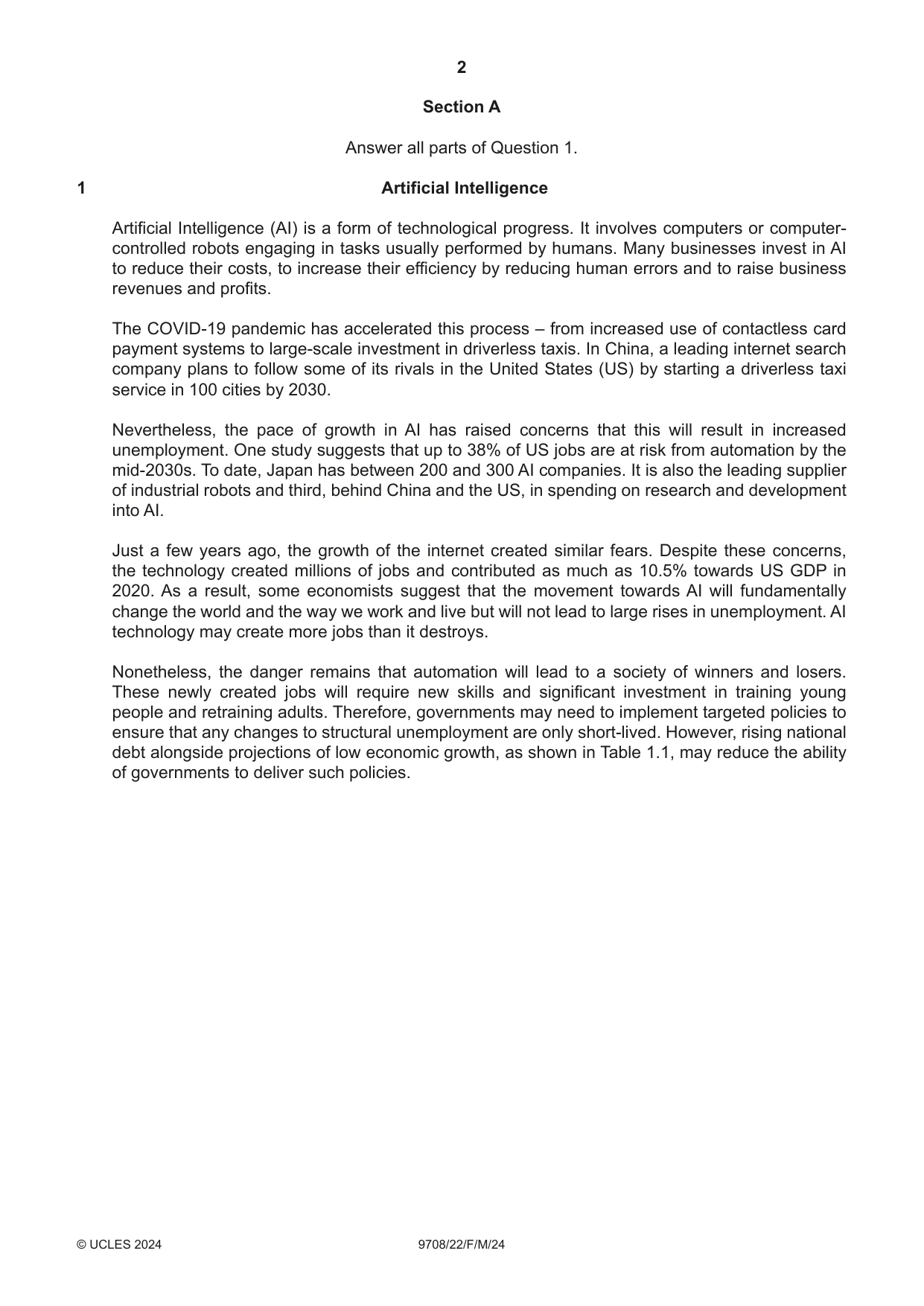 Cambridge A Level Economics 9708 2024 Feb/March Paper 2 · Variant 2 question paper, page 2 of 4