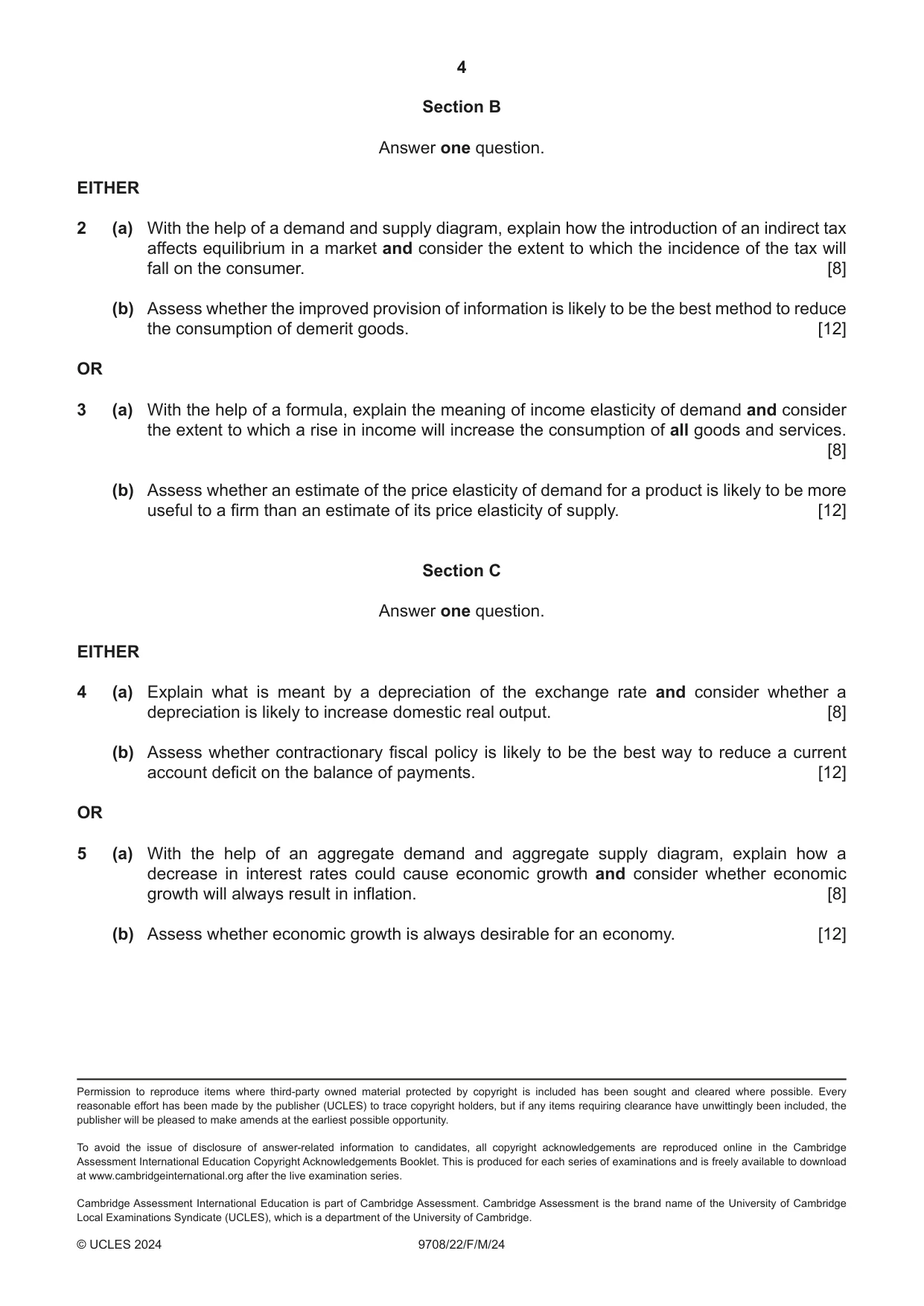 Cambridge A Level Economics 9708 2024 Feb/March Paper 2 · Variant 2 question paper, page 4 of 4